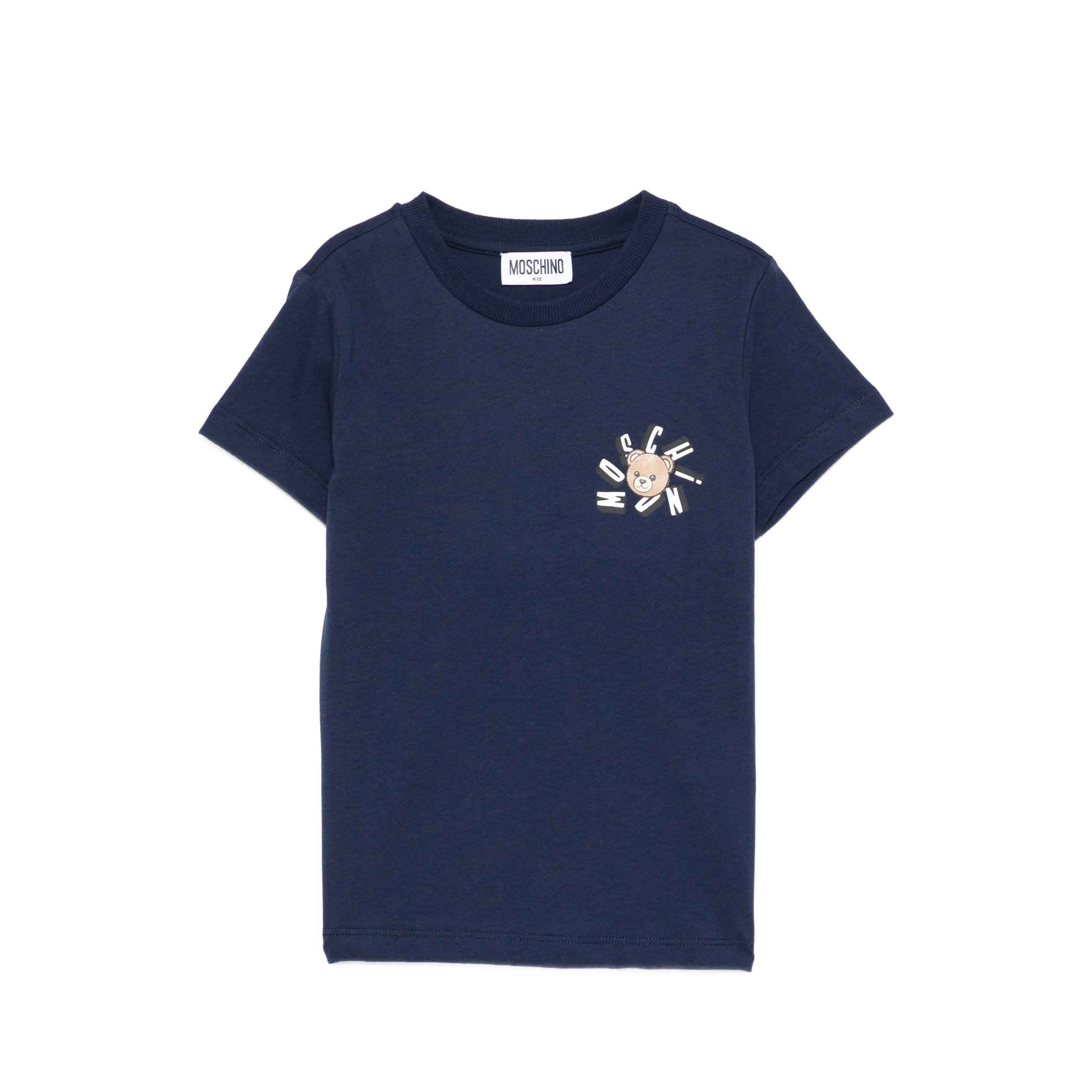 Boys & Girls Navy Bear Printed Cotton T-Shirt