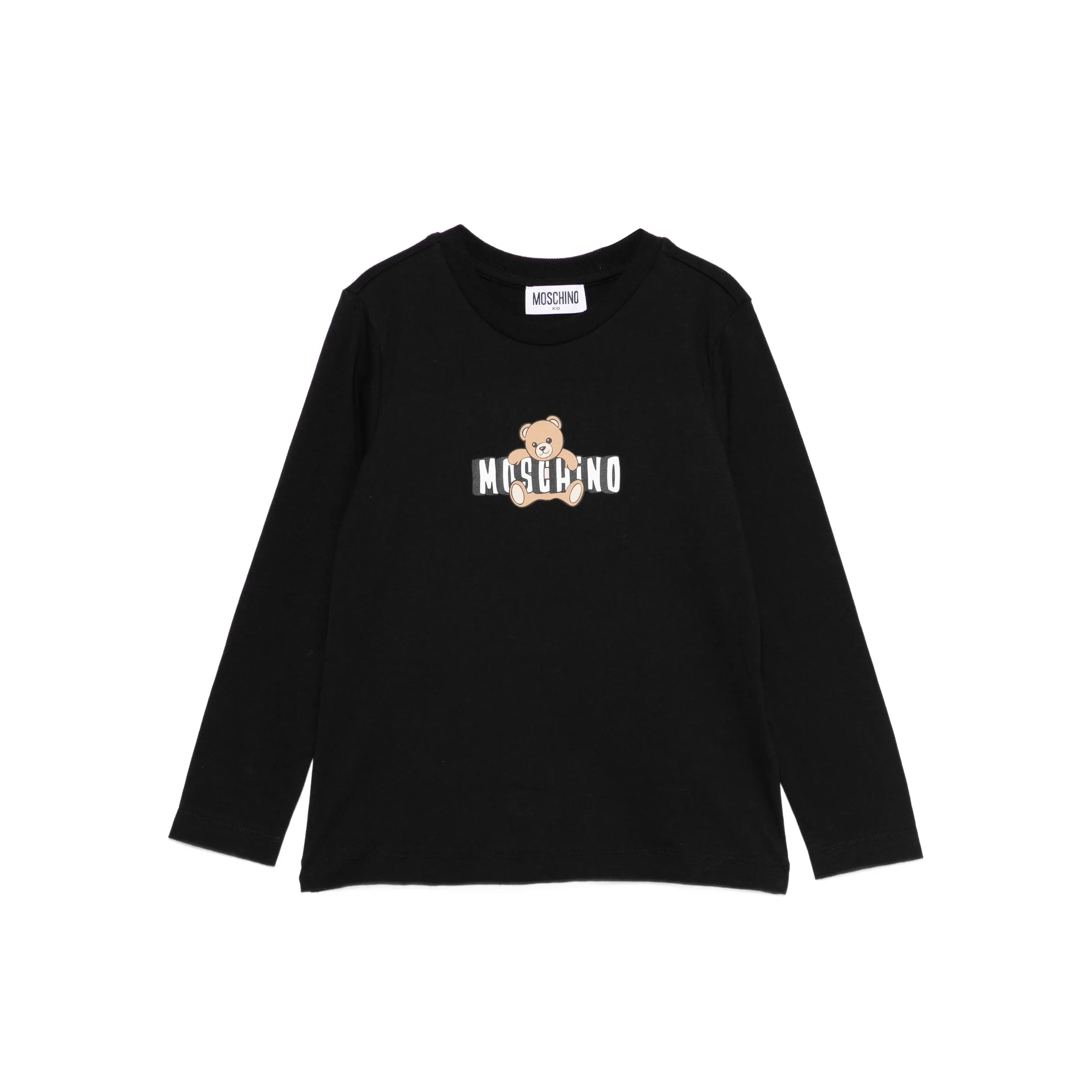 Boys & Girls Black Bear Printed Cotton Long Sleeves T-Shirt