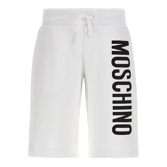 Boys White Printed Logo Cotton Shorts
