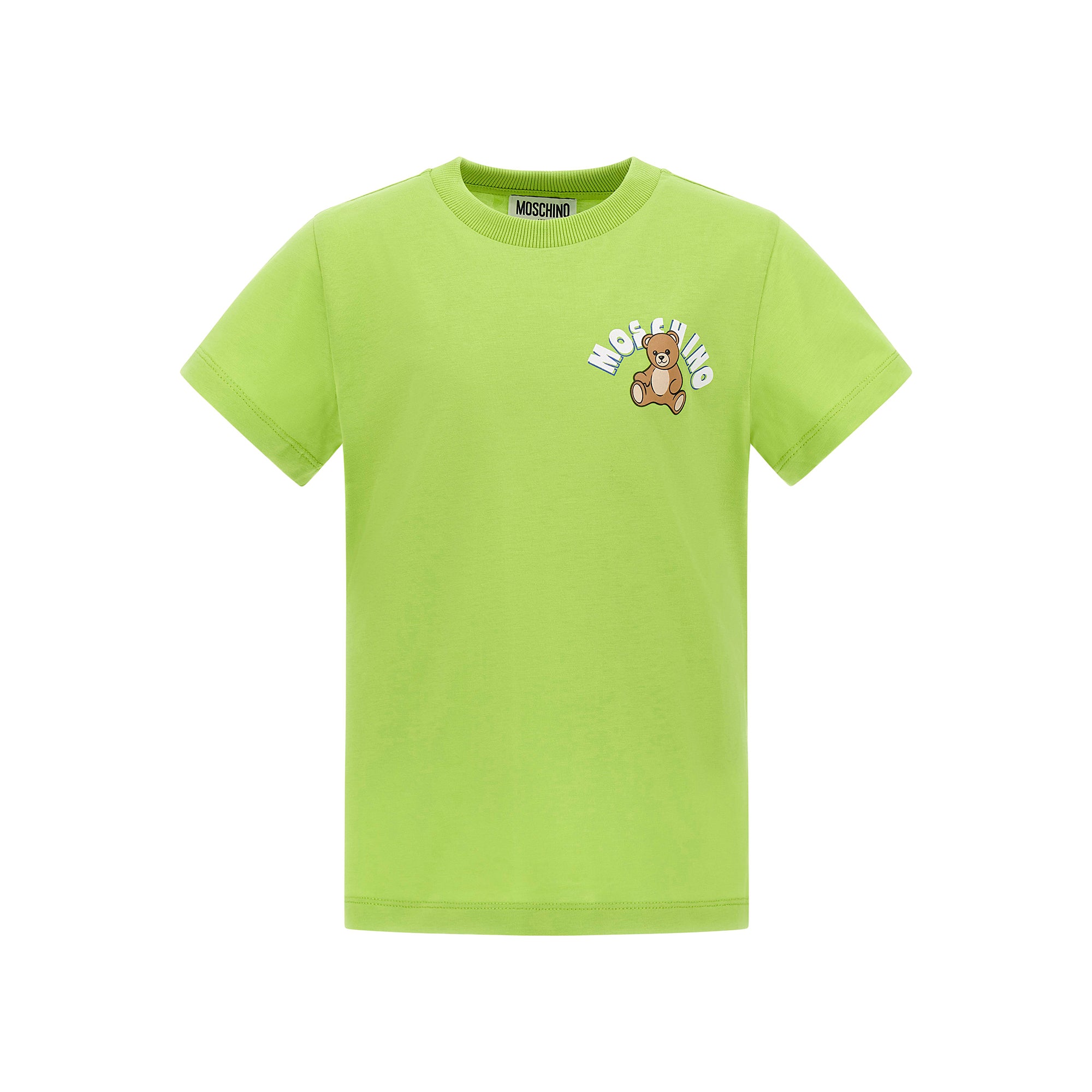 Boys & Girls Fluo Green Bear Printed Cotton T-Shirt