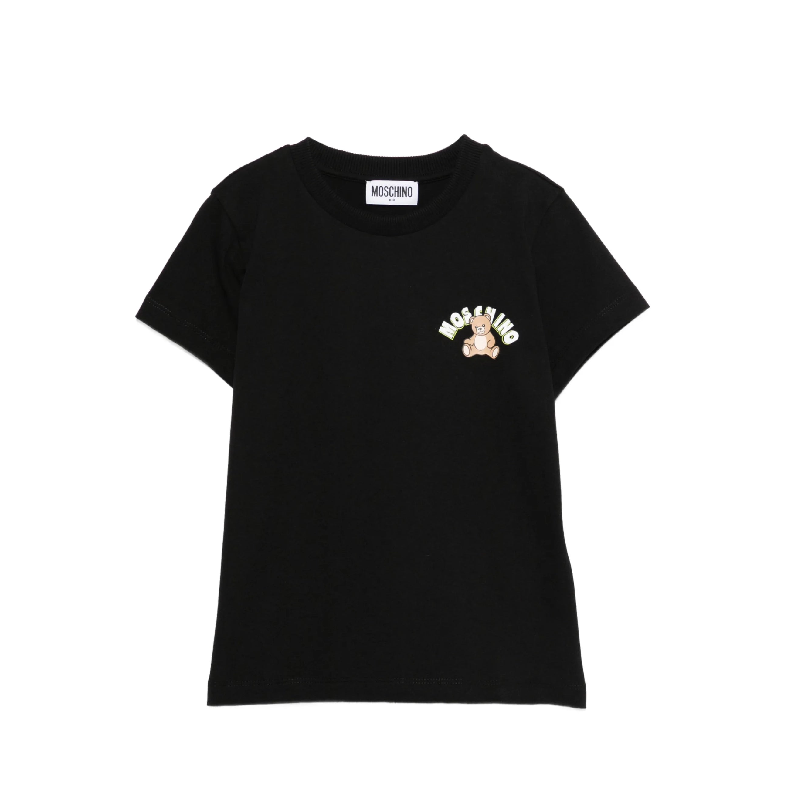 Boys & Girls Black Bear Printed Cotton T-Shirt