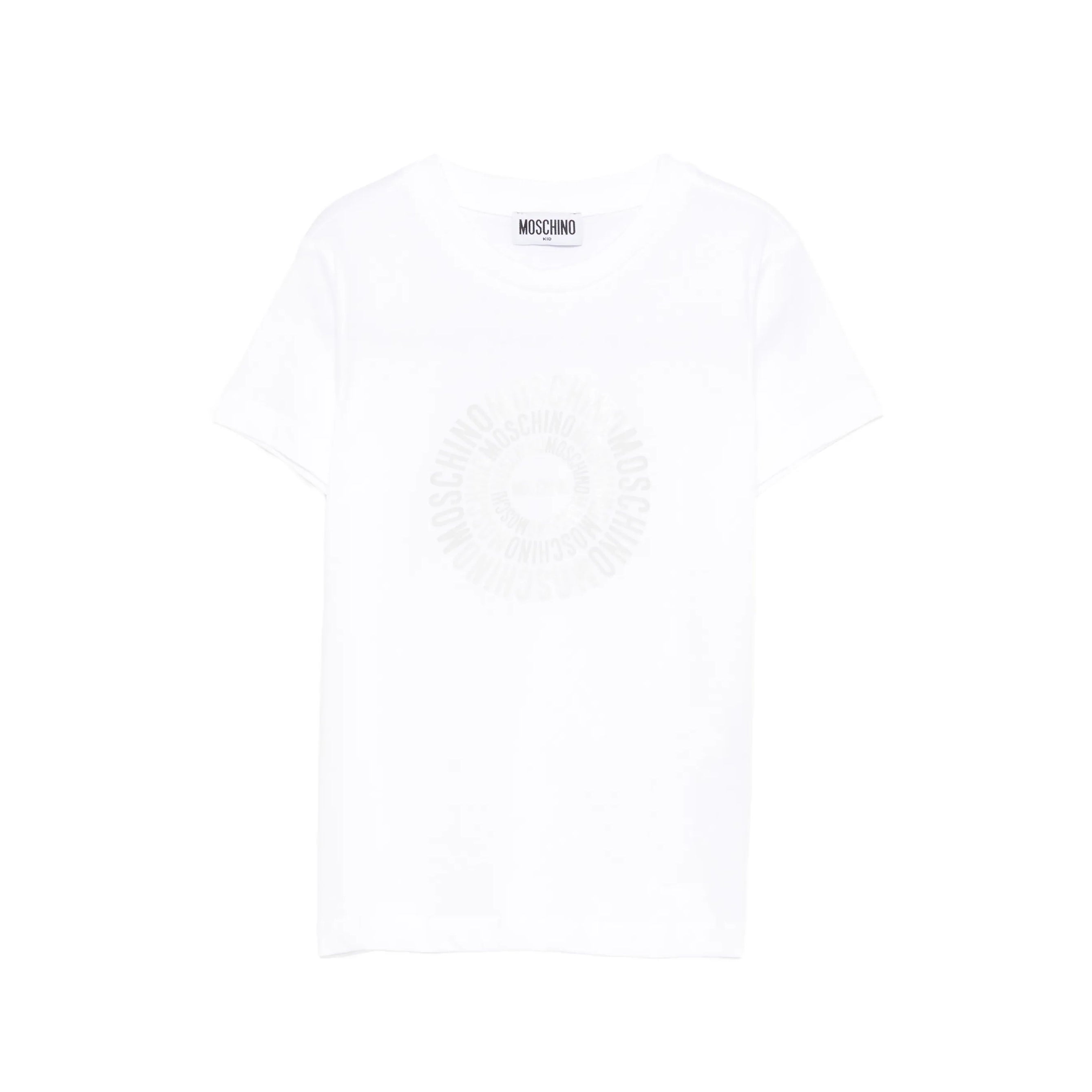 Boys & Girls White Circular Logo Cotton T-Shirt