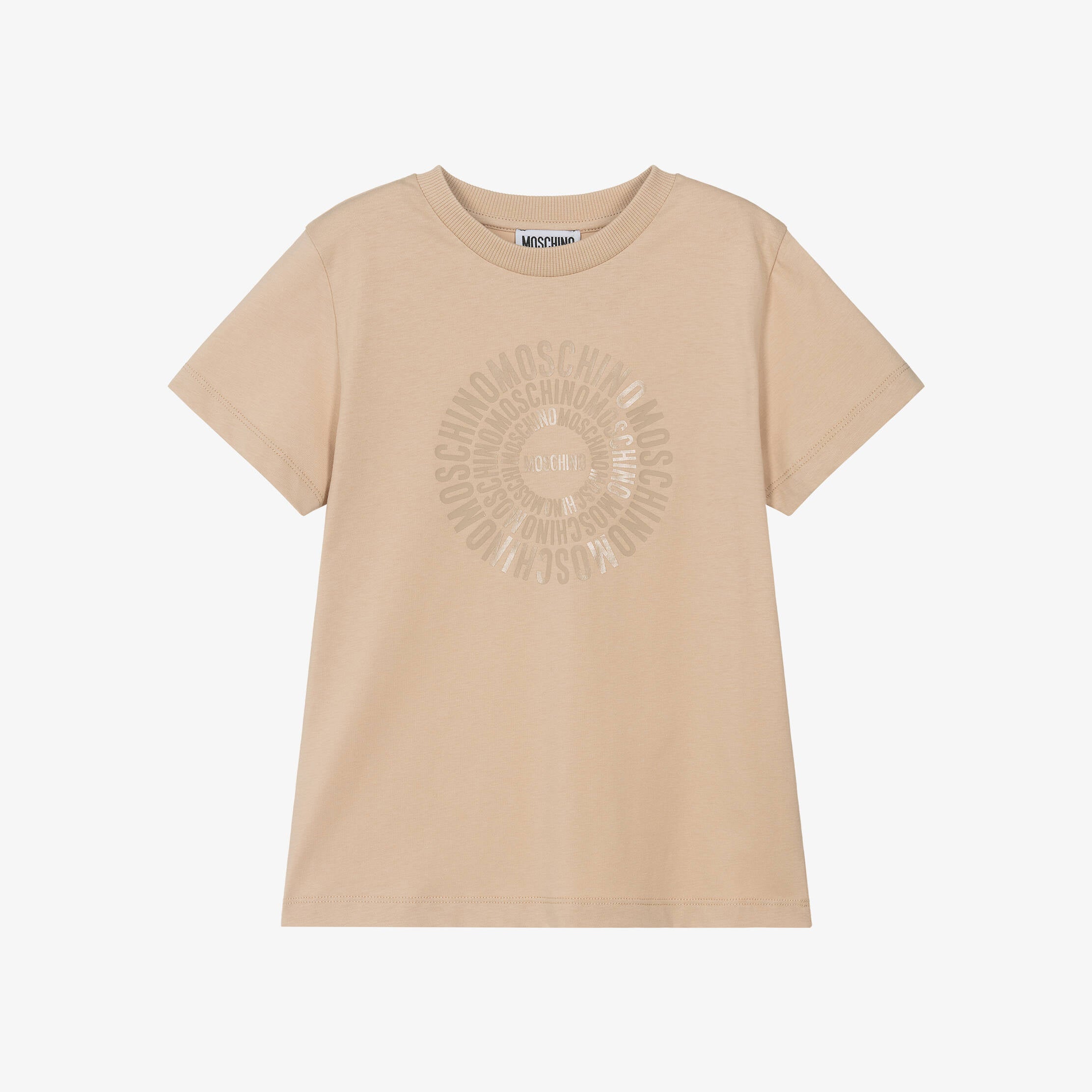 Boys & Girls Beige Circular Logo Cotton T-Shirt