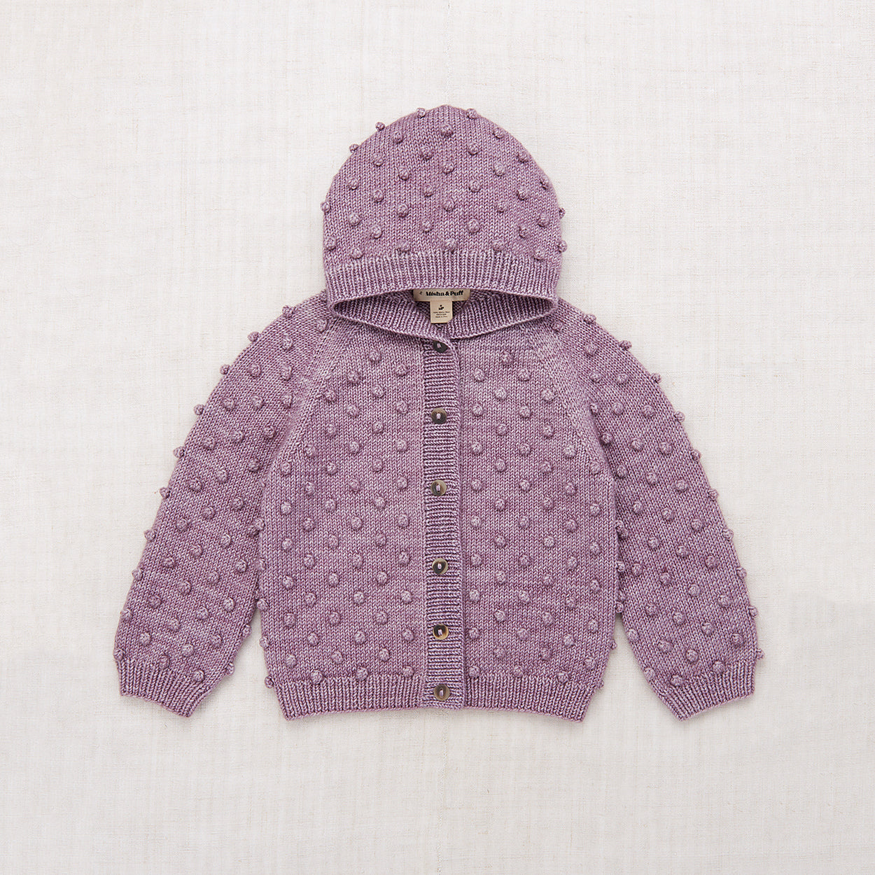 Boys & Girls Purple Popcorn Hooded Wool Cardigan