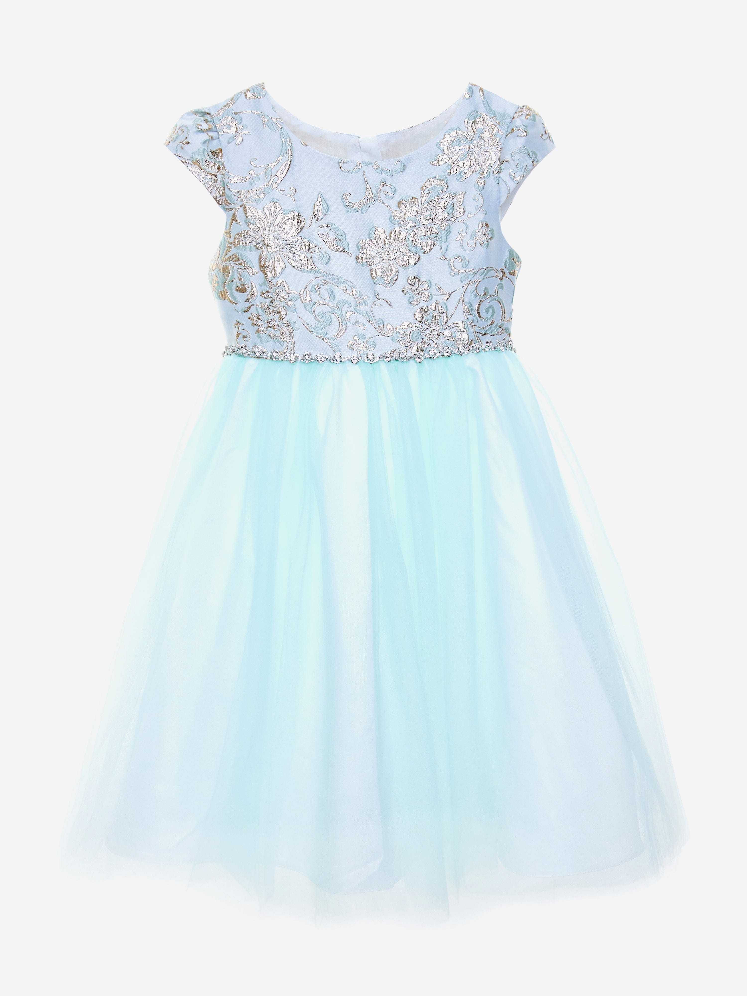 Girls Crystal Cascade Dress in Green