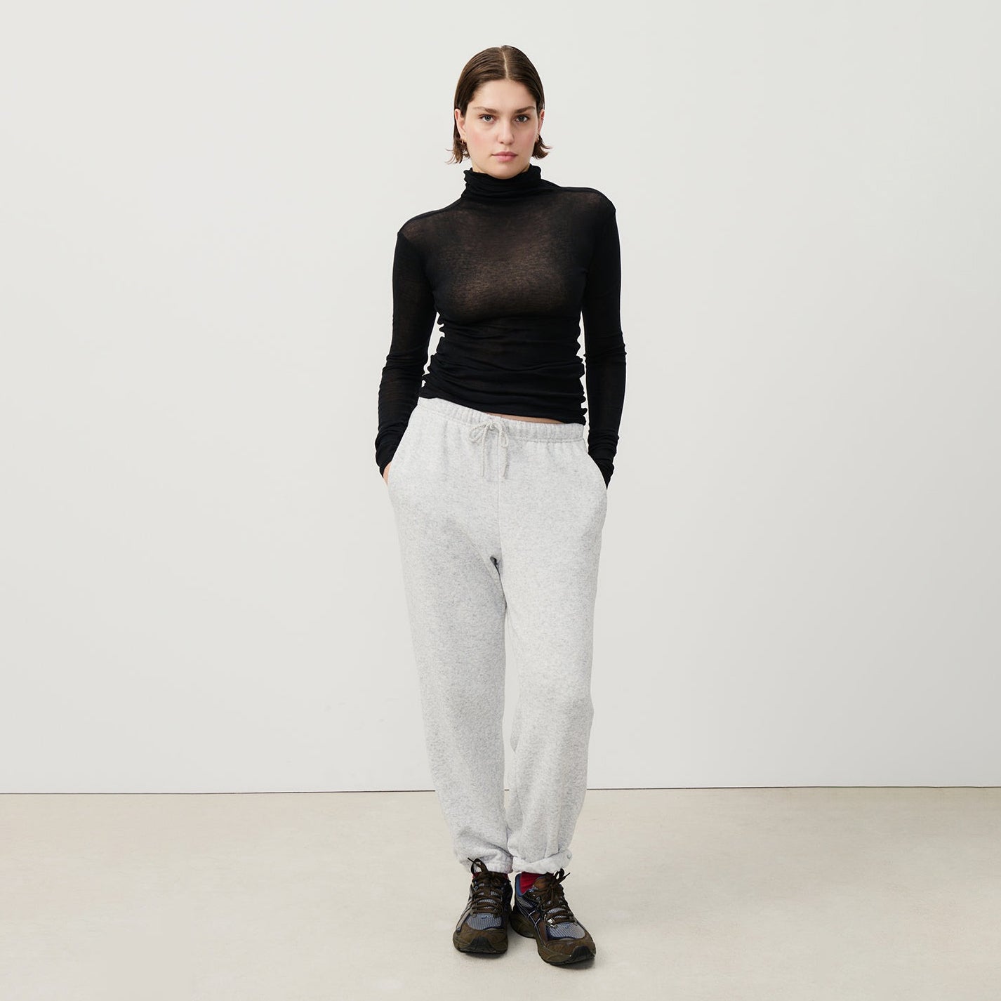 Women Black Cotton High Neck T-Shirt