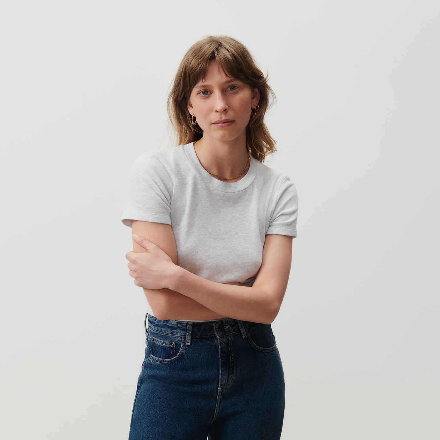 Women Light Grey Cotton T-Shirt