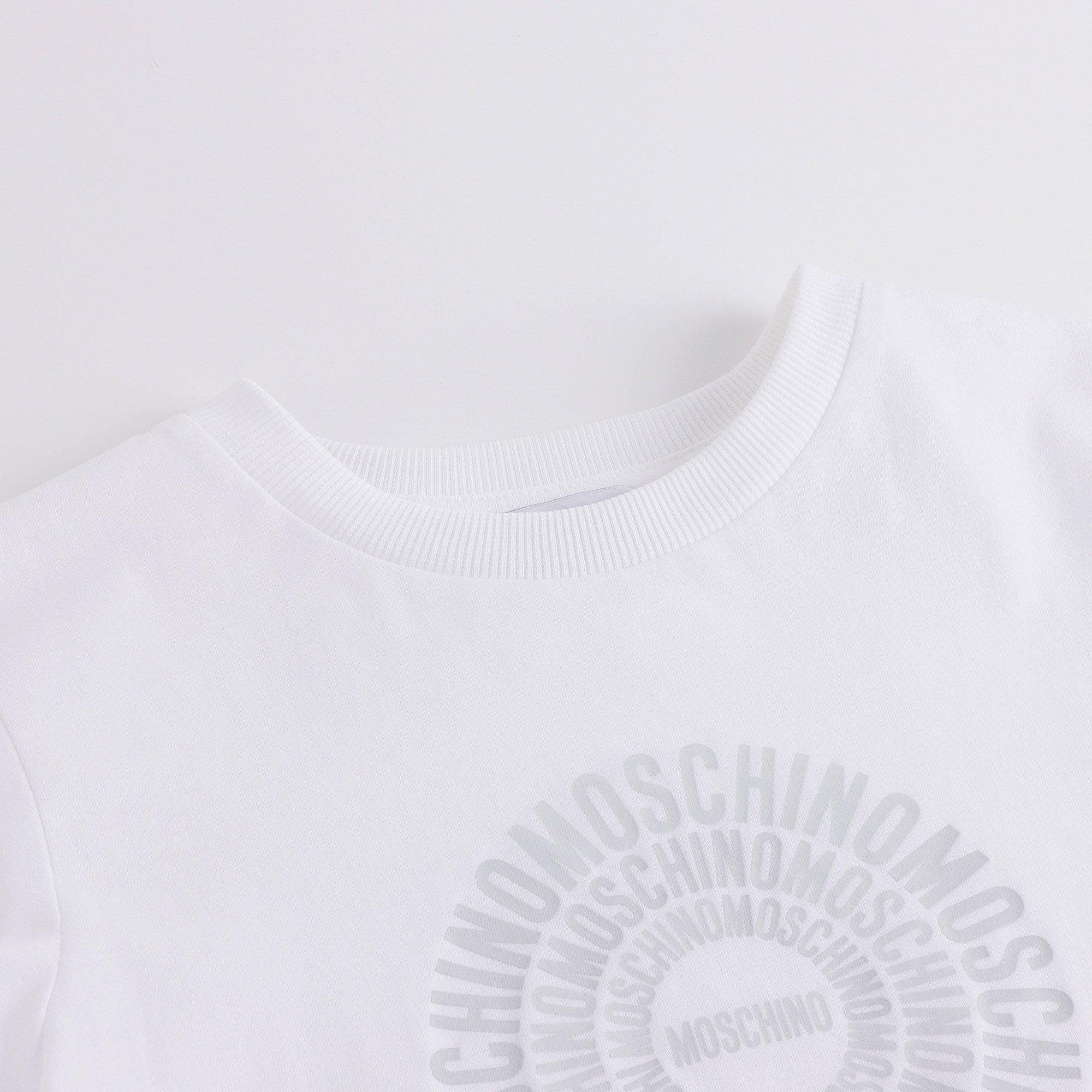 T-shirt en coton blanc avec logo circulaire pour garçons et filles