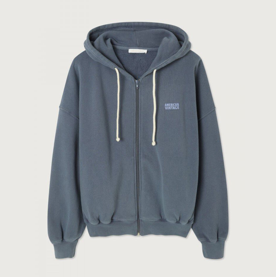 Women Gray Blue Hooded Cotton Top