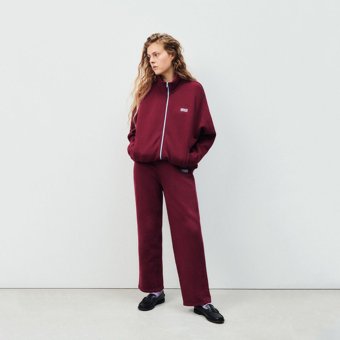 Women Wine Red Cotton Zip-Up Top