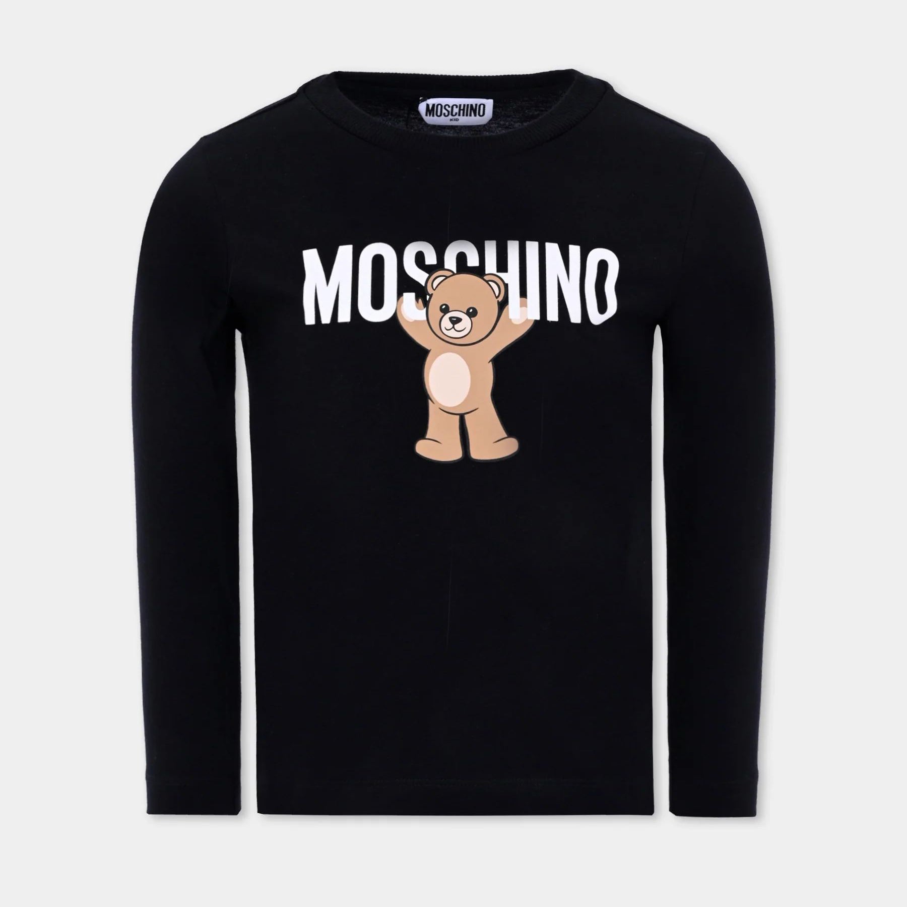 Boys & Girls Black Bear Printed Cotton T-Shirt