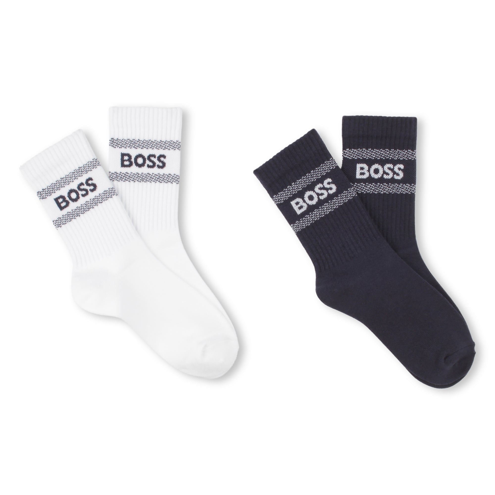 Boys Black & White Logo Cotton Socks Set(2 Pack)