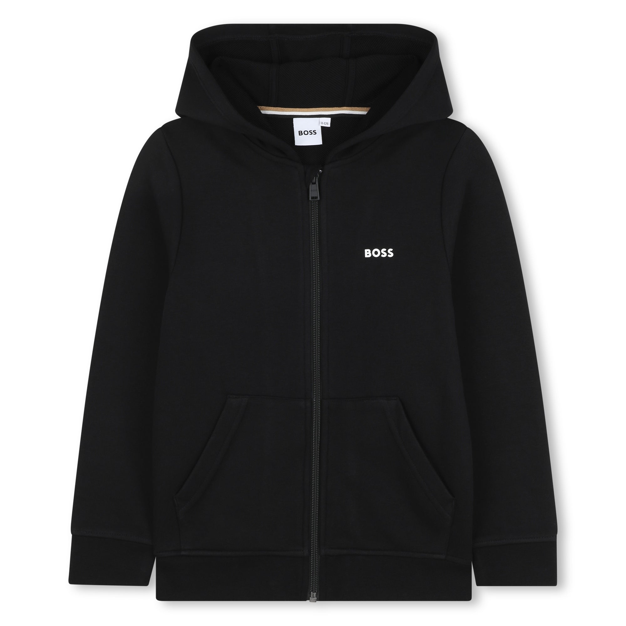 Boys Black Cotton Zip-Up Top