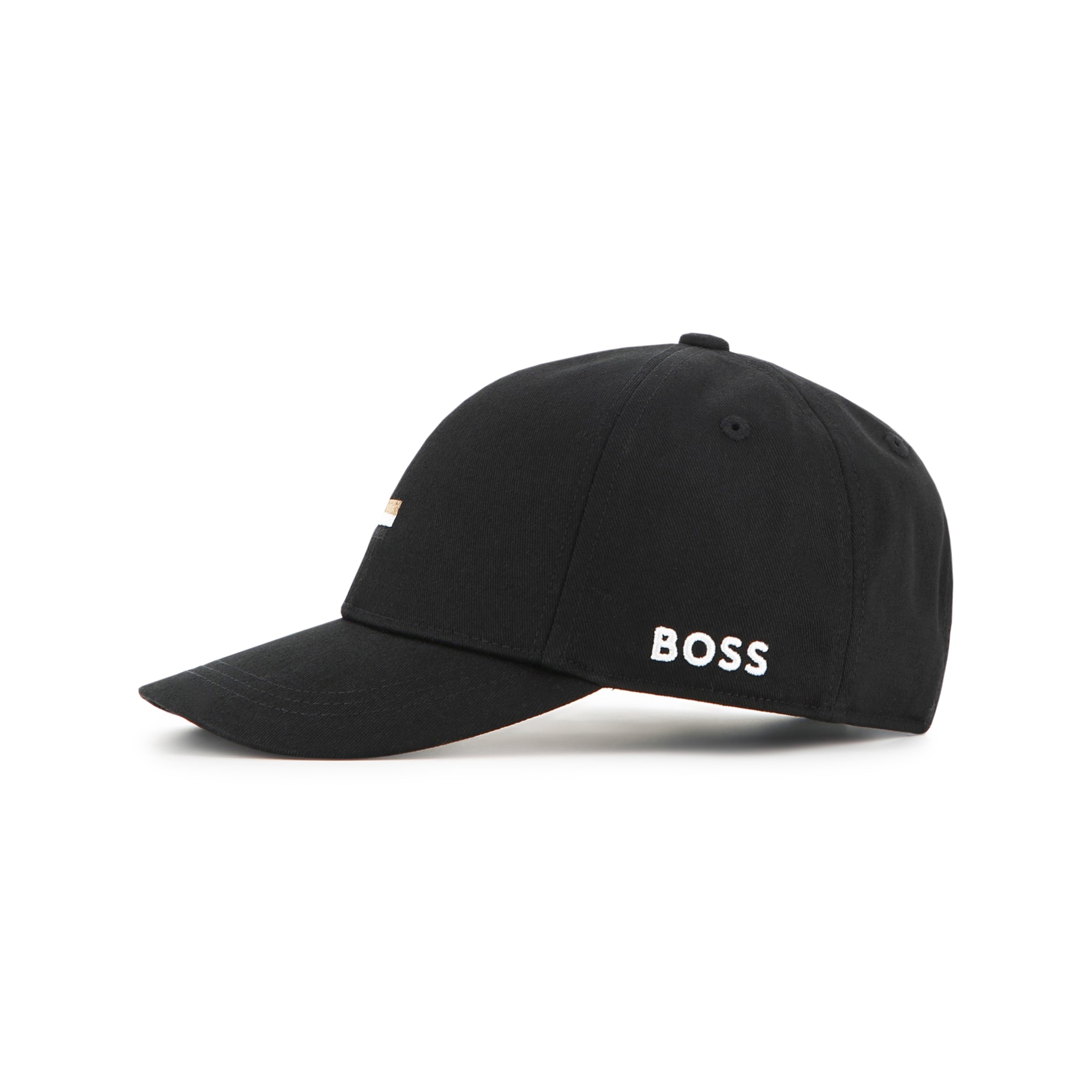 Boys Black Embroidered Logo Cotton Cap
