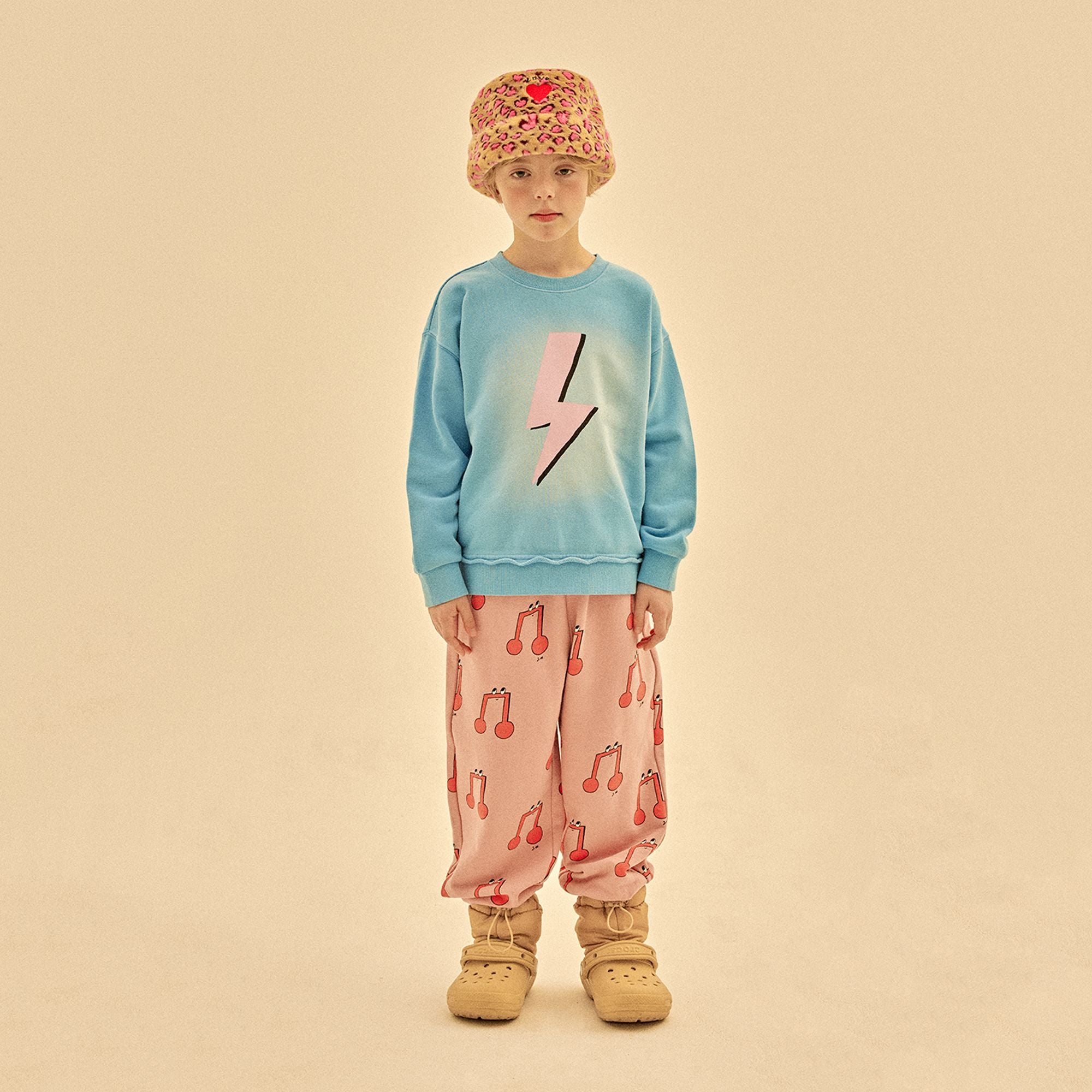 Sweat-shirt en coton imprimé éclair bleu clair pour garçons et filles