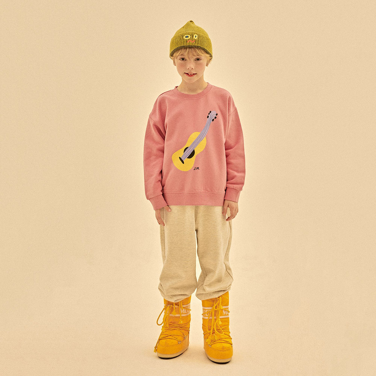 Sweat-shirt en coton imprimé guitare rose pour garçons et filles