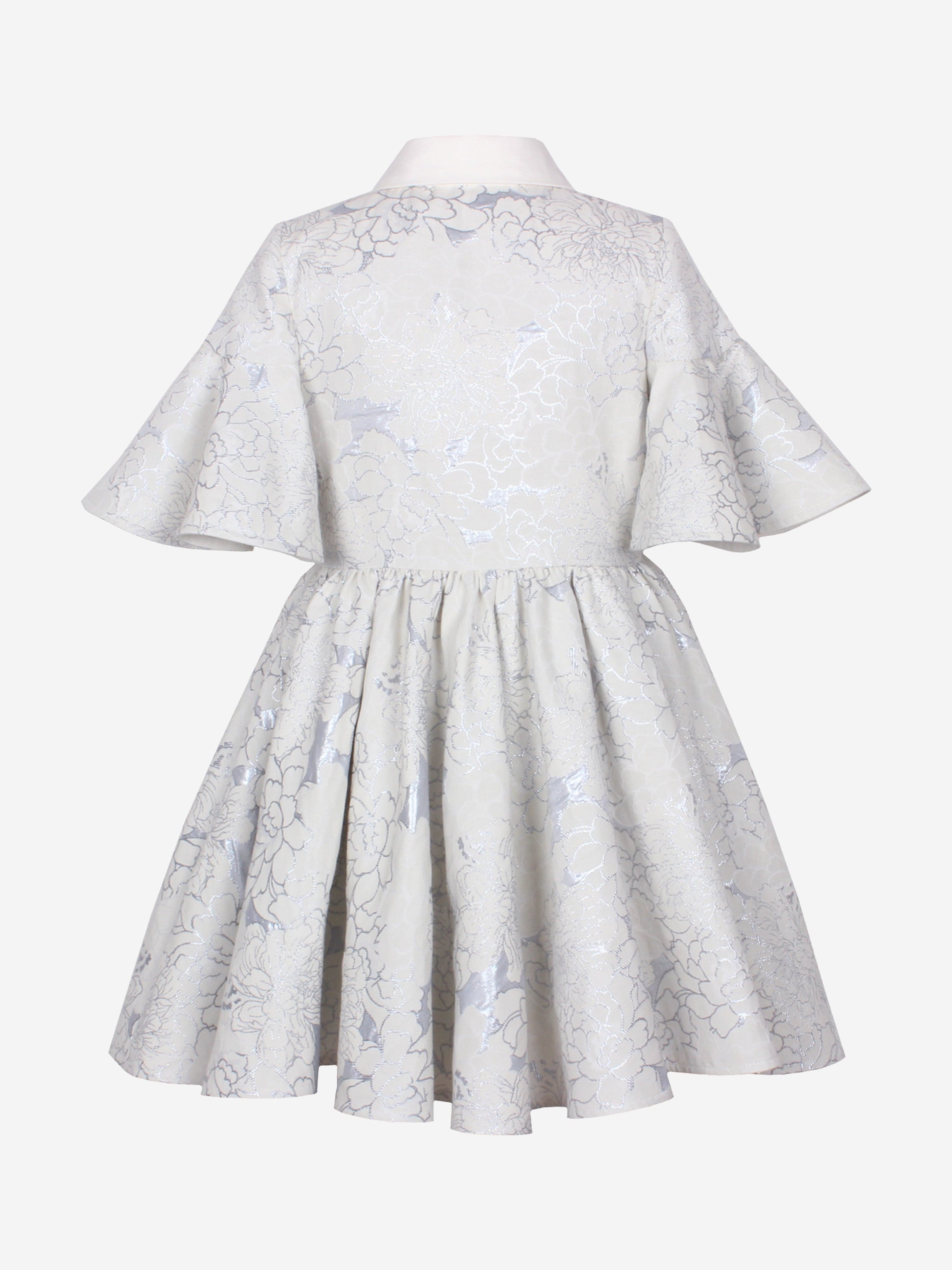 Jessie And James Girls Little Sister Flower Jacquard Dress in Blue