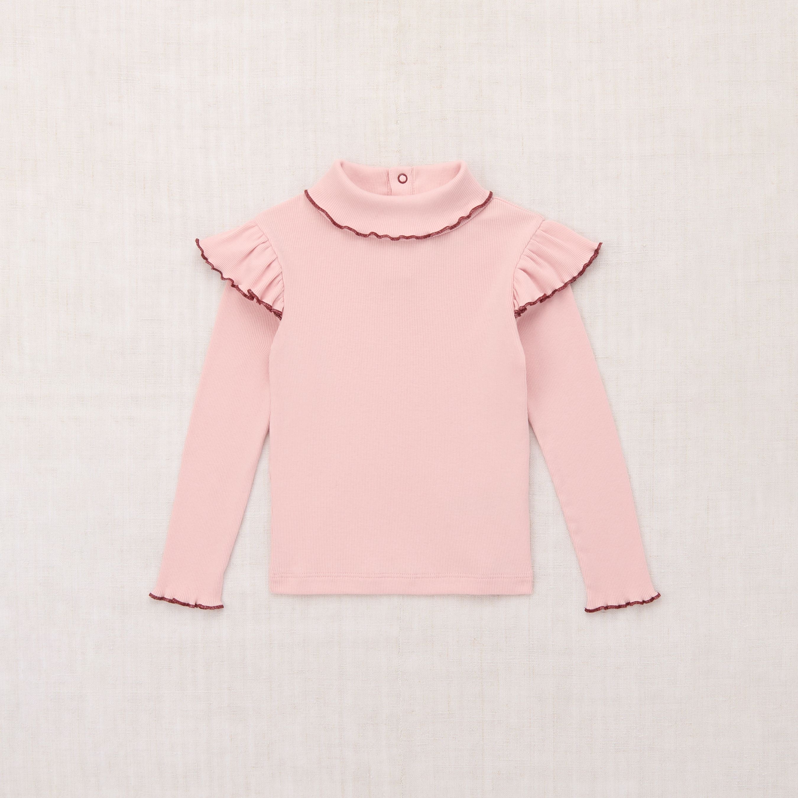 Girls Pink Ruffled Cotton Turtleneck