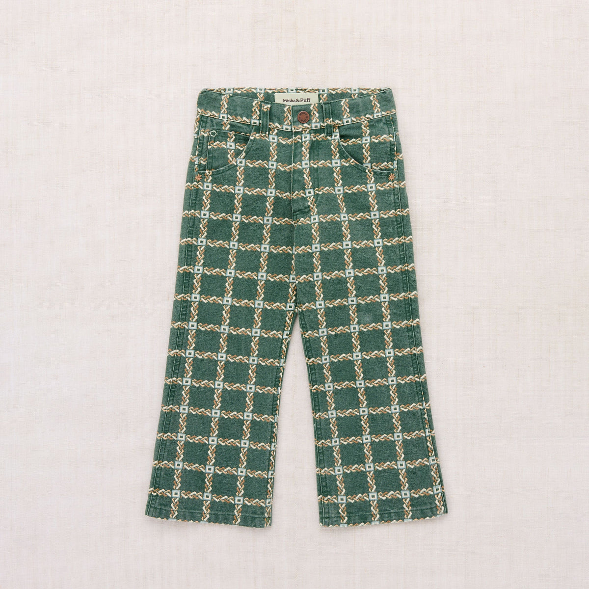 Boys & Girls Green Check Cotton Trousers