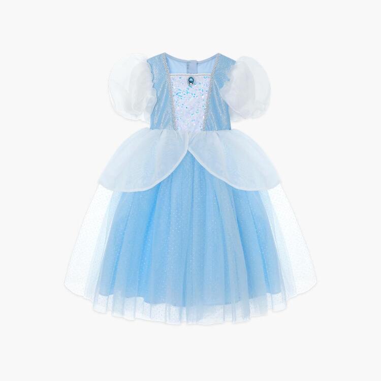 Girls Light Blue Premium Cinderella Puff Dress