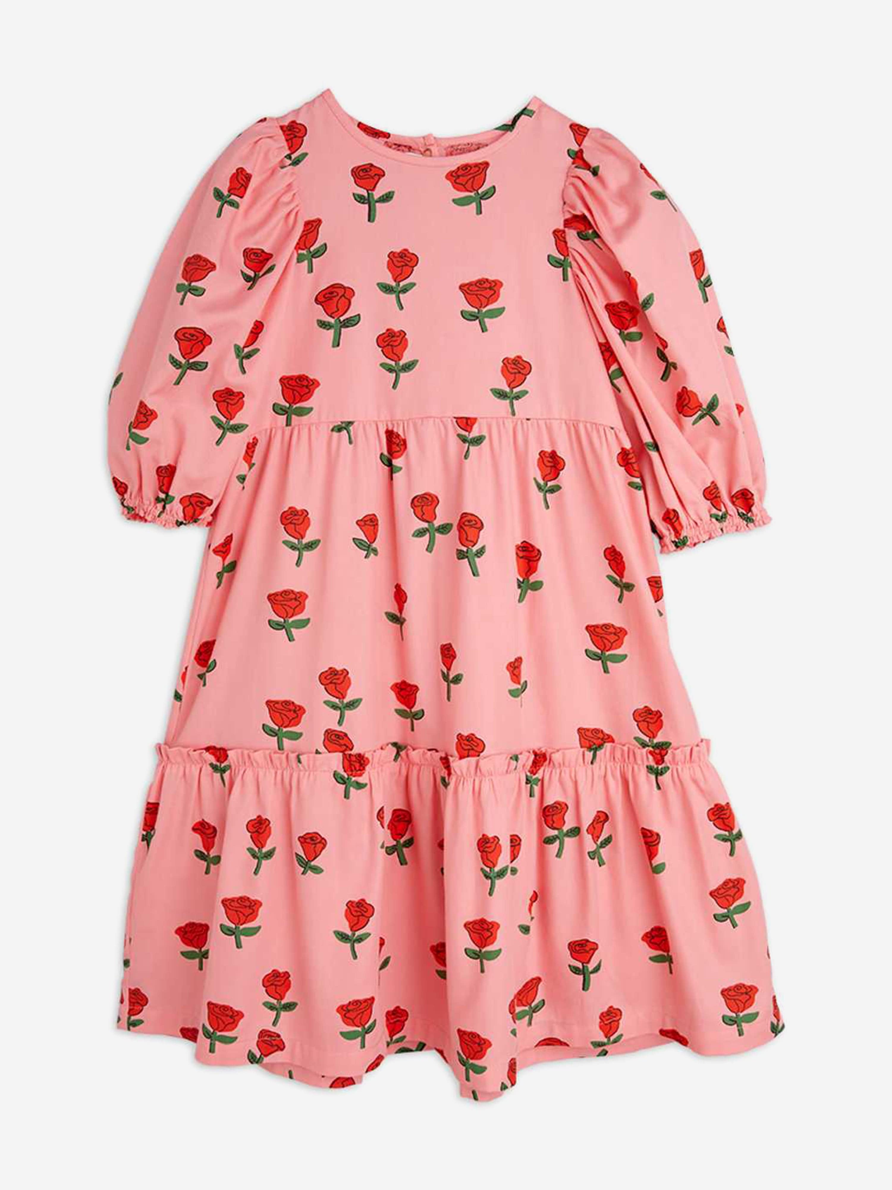 Girls Roses AOP Puff Sleeve Dress in Pink