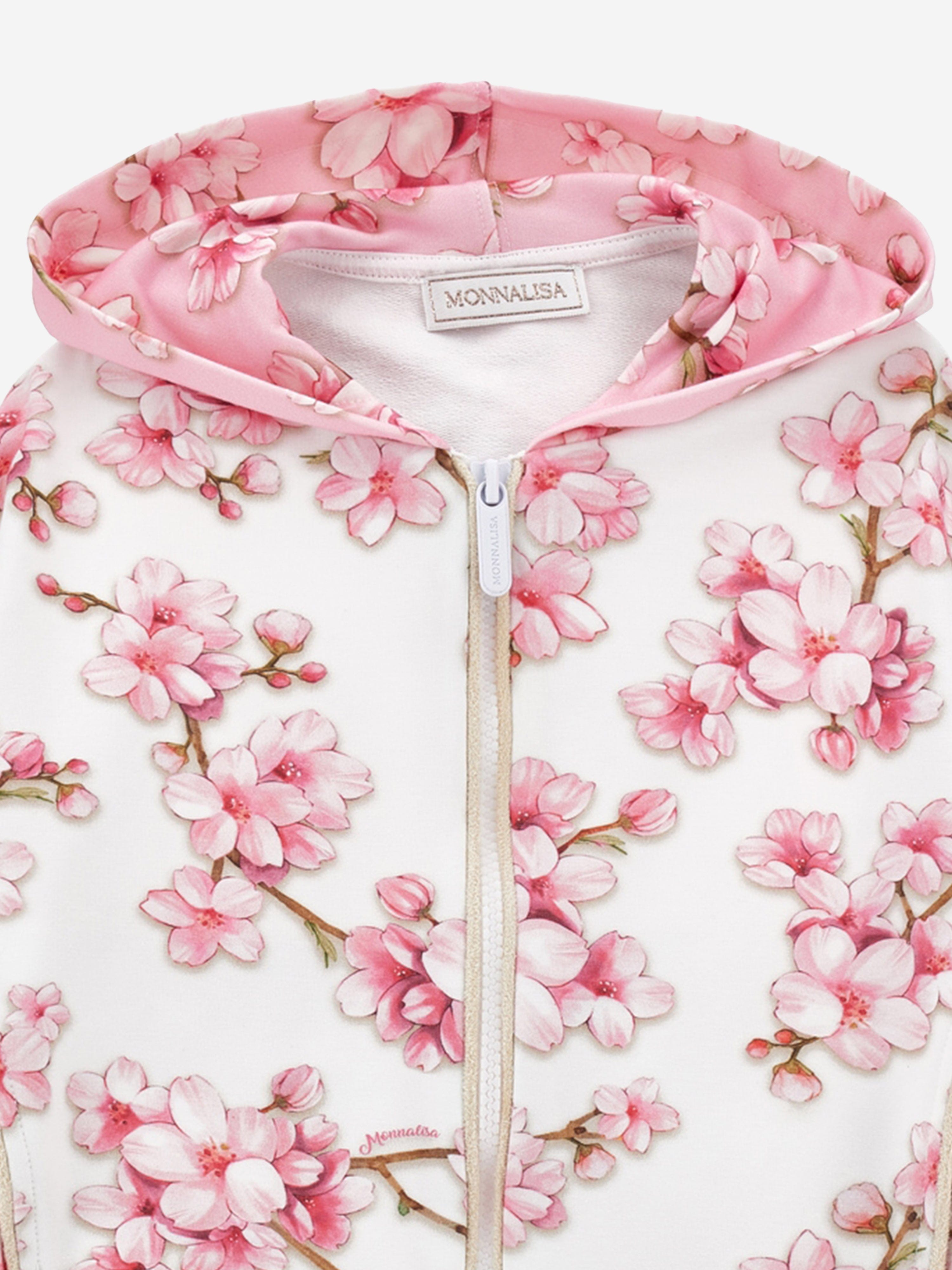Girls Peach Blossom Zip Up Top in White