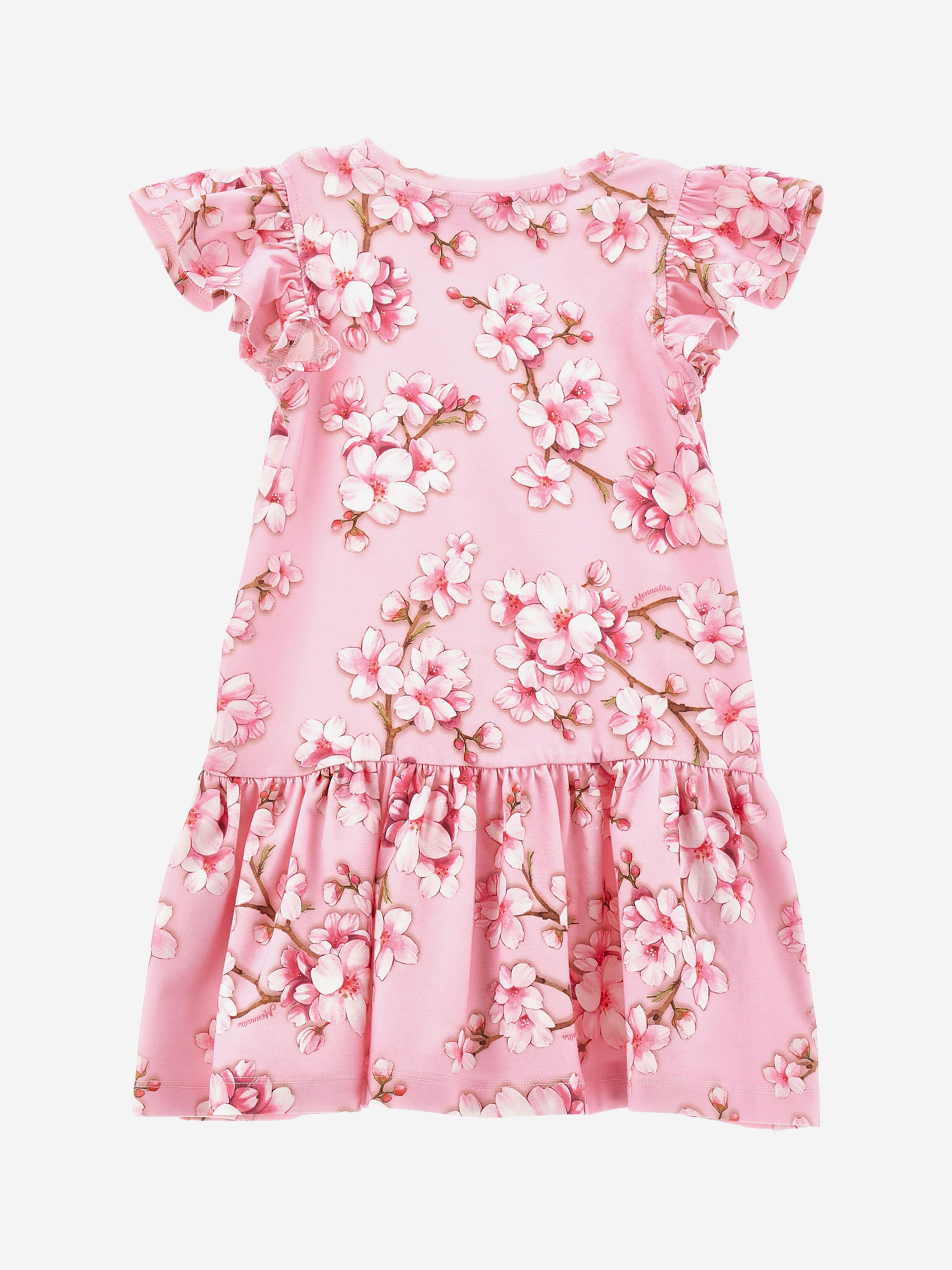 Girls Peach Blossom Jersey Dress in Pink
