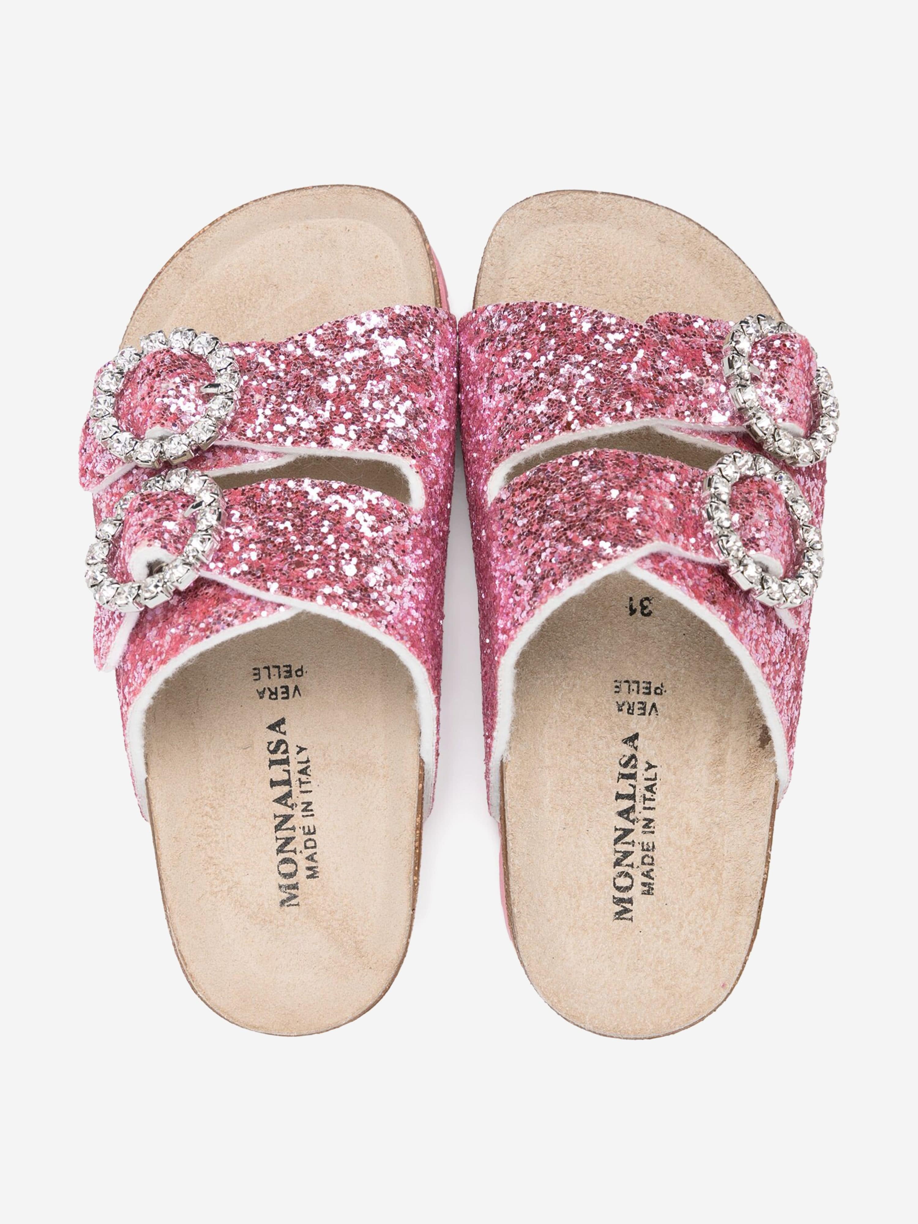 Girls Jewel Buckle Glitter Sandals in Pink