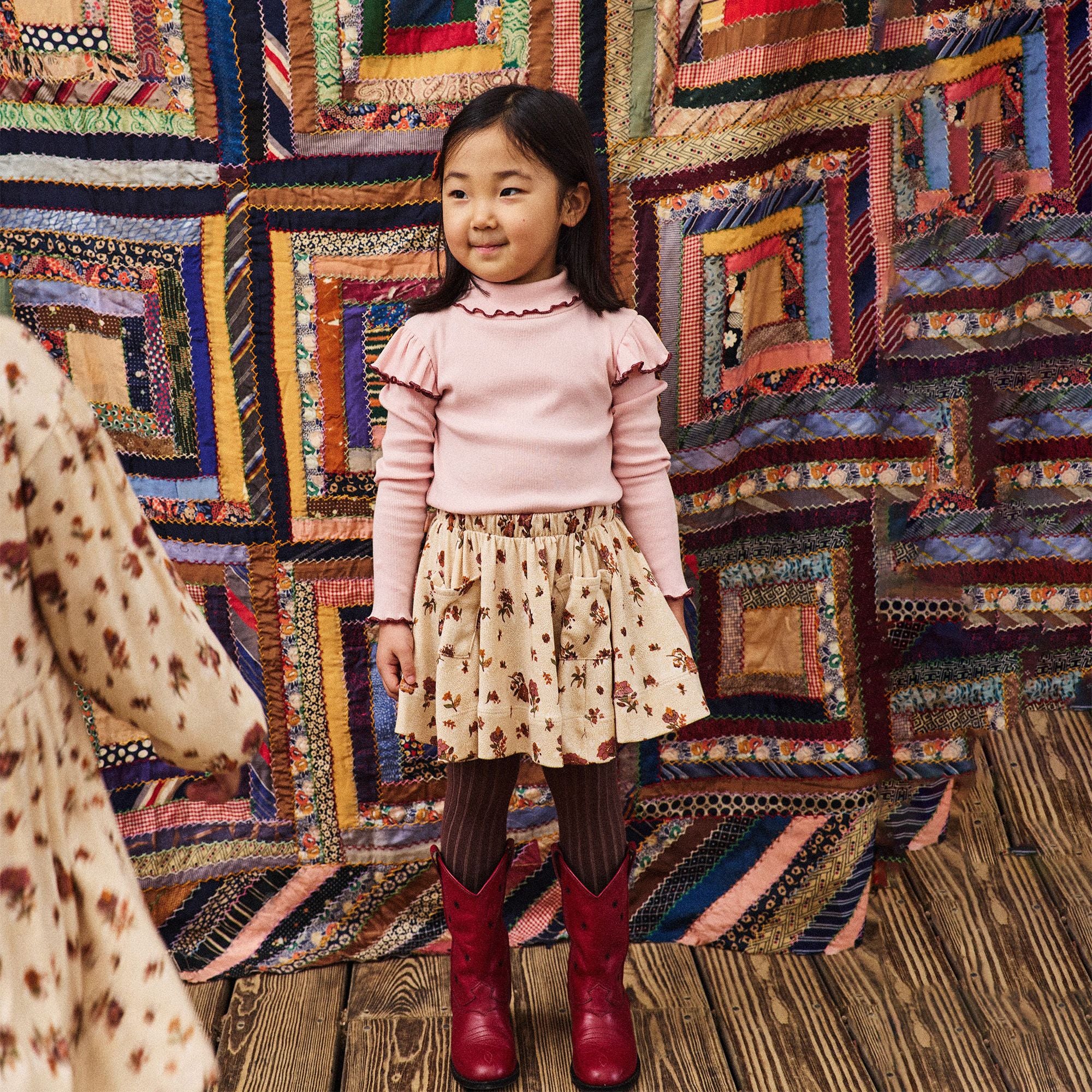 Girls Pink Ruffled Cotton Turtleneck