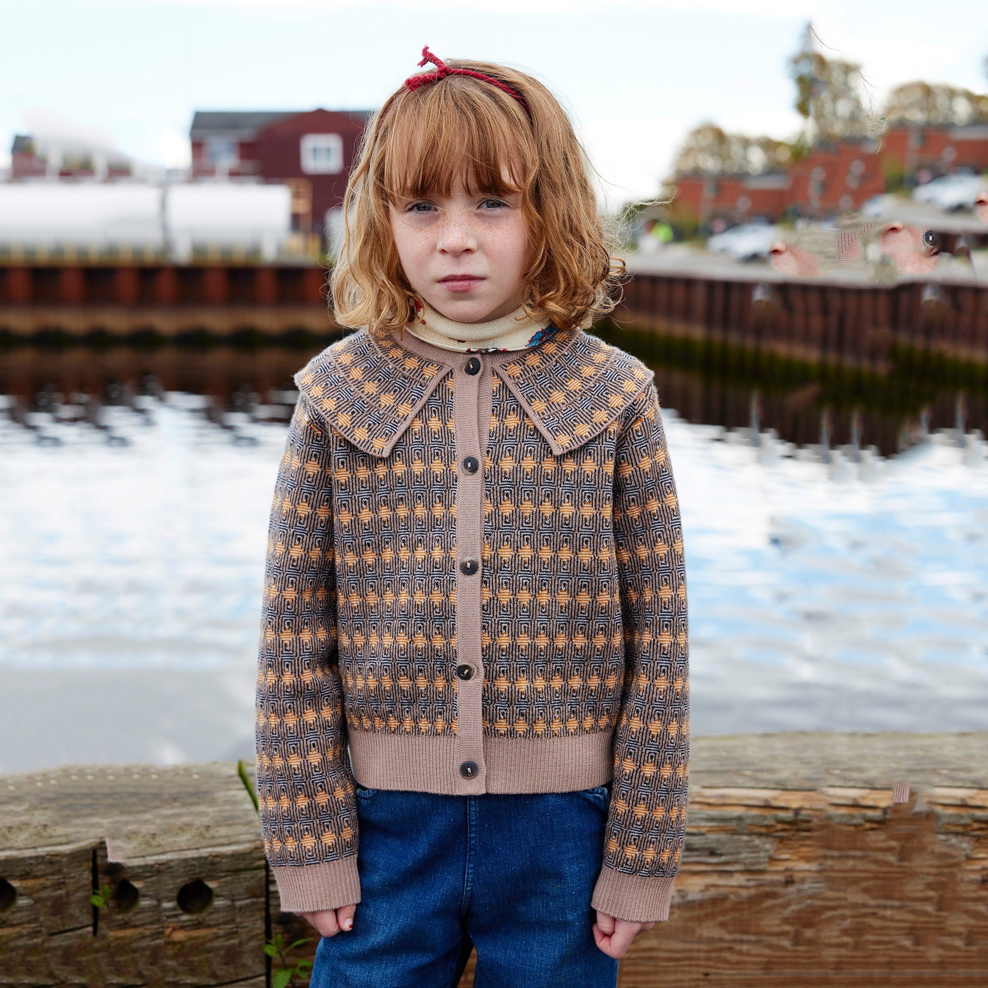 Gilet en laine jacquard Camel Maze pour fille