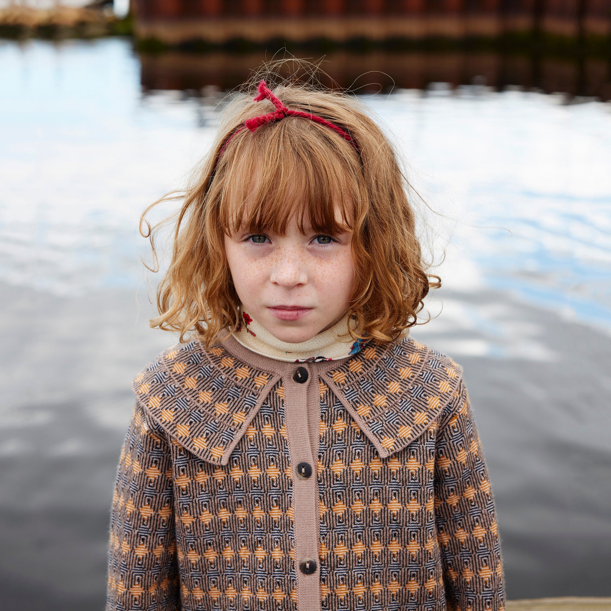 Gilet en laine jacquard Camel Maze pour fille