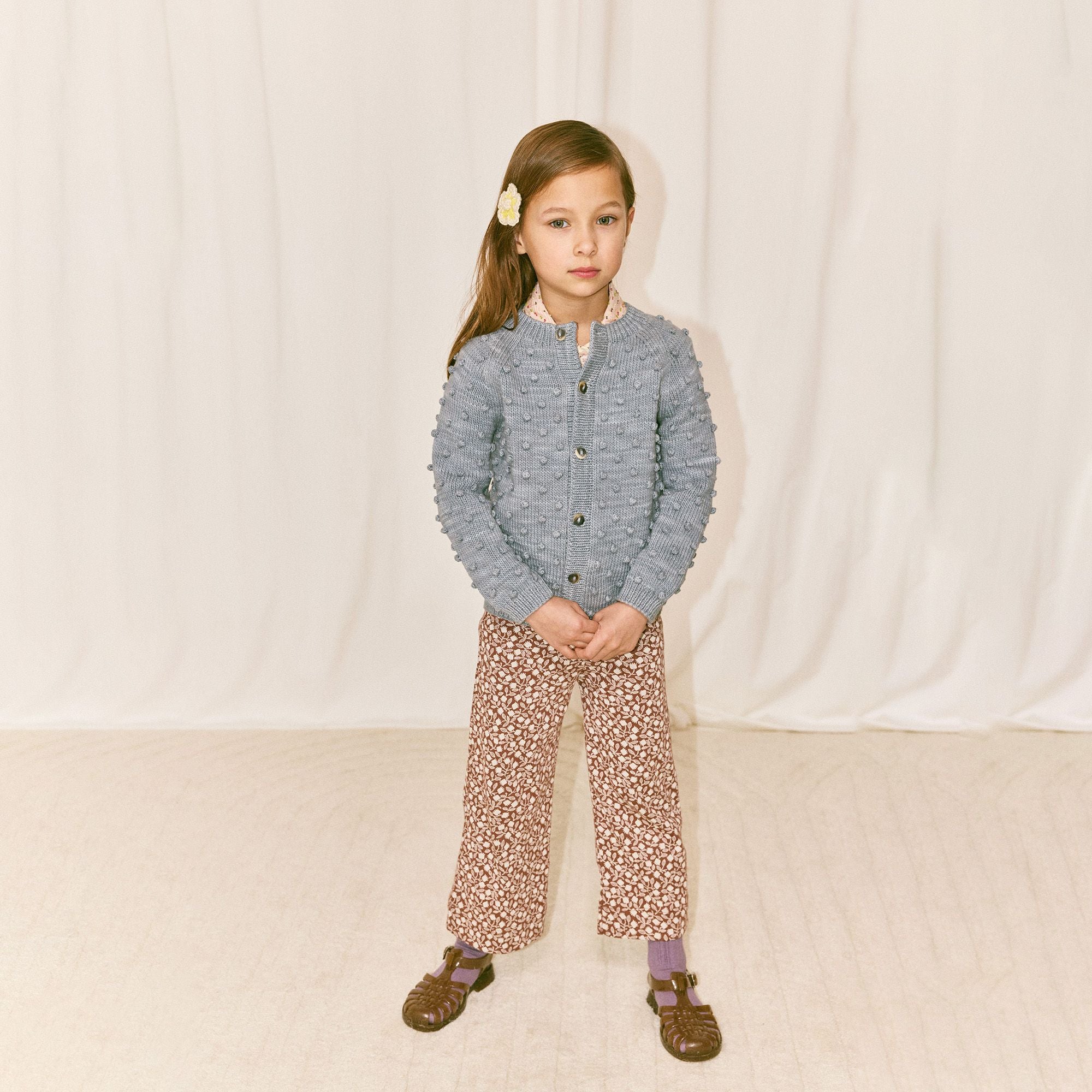 Boys & Girls Mist Blue Cotton Popcorn Cardigan