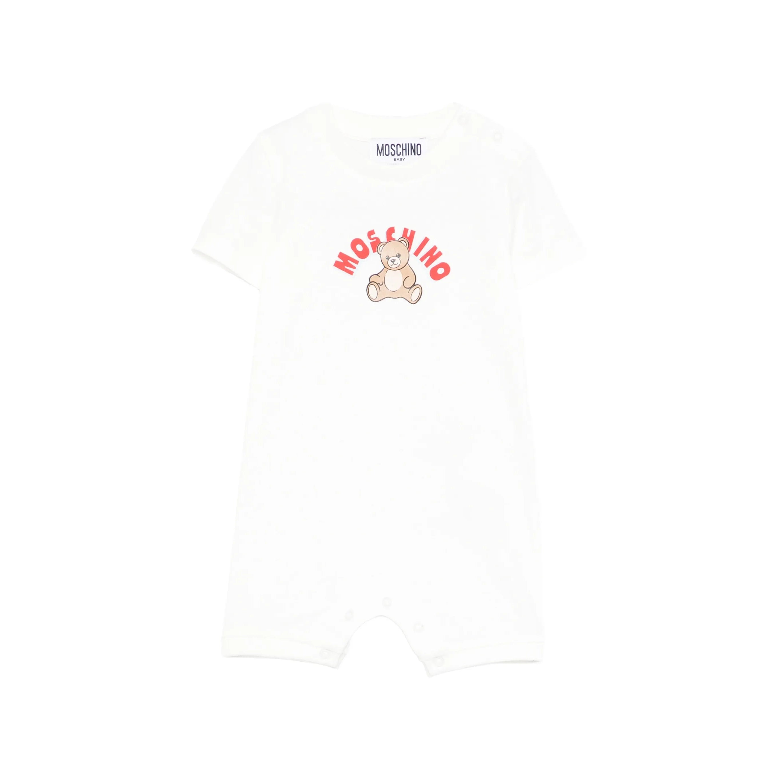 Baby Boys & Girls White Bear Printed Cotton Babysuit