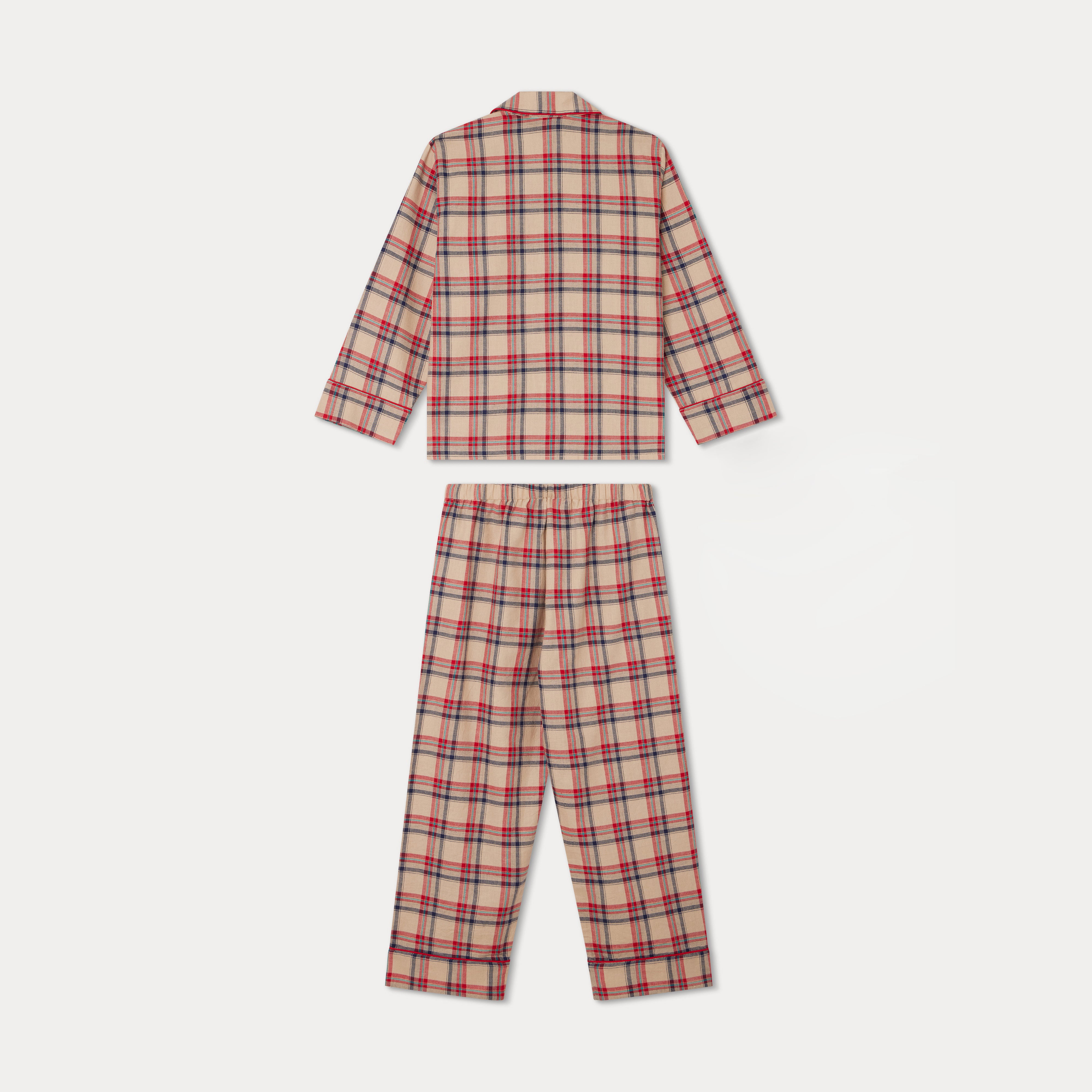 Boys Beige Check Cotton Nightwear Set