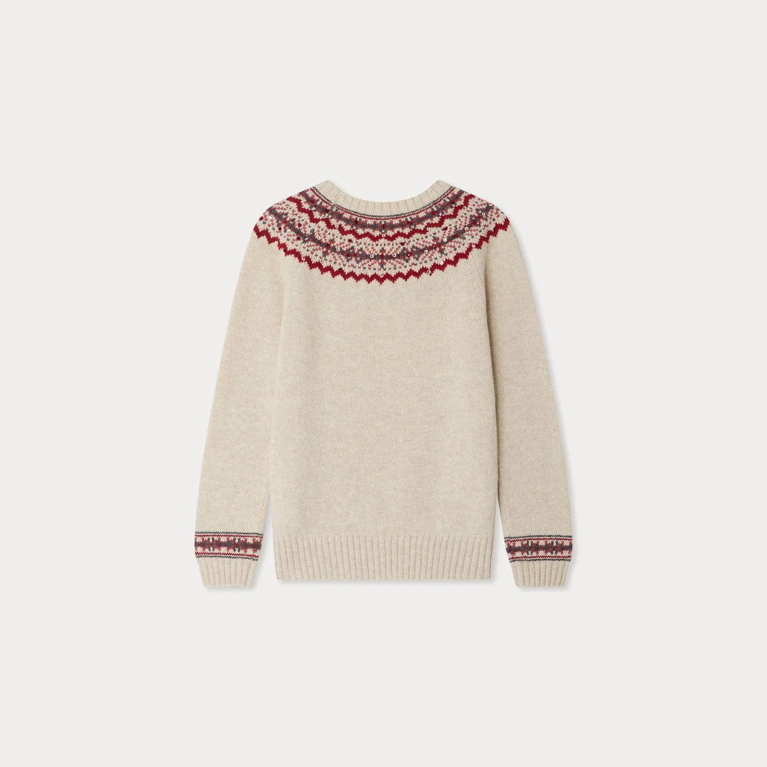 Girls Beige Jacquard Wool Sweater