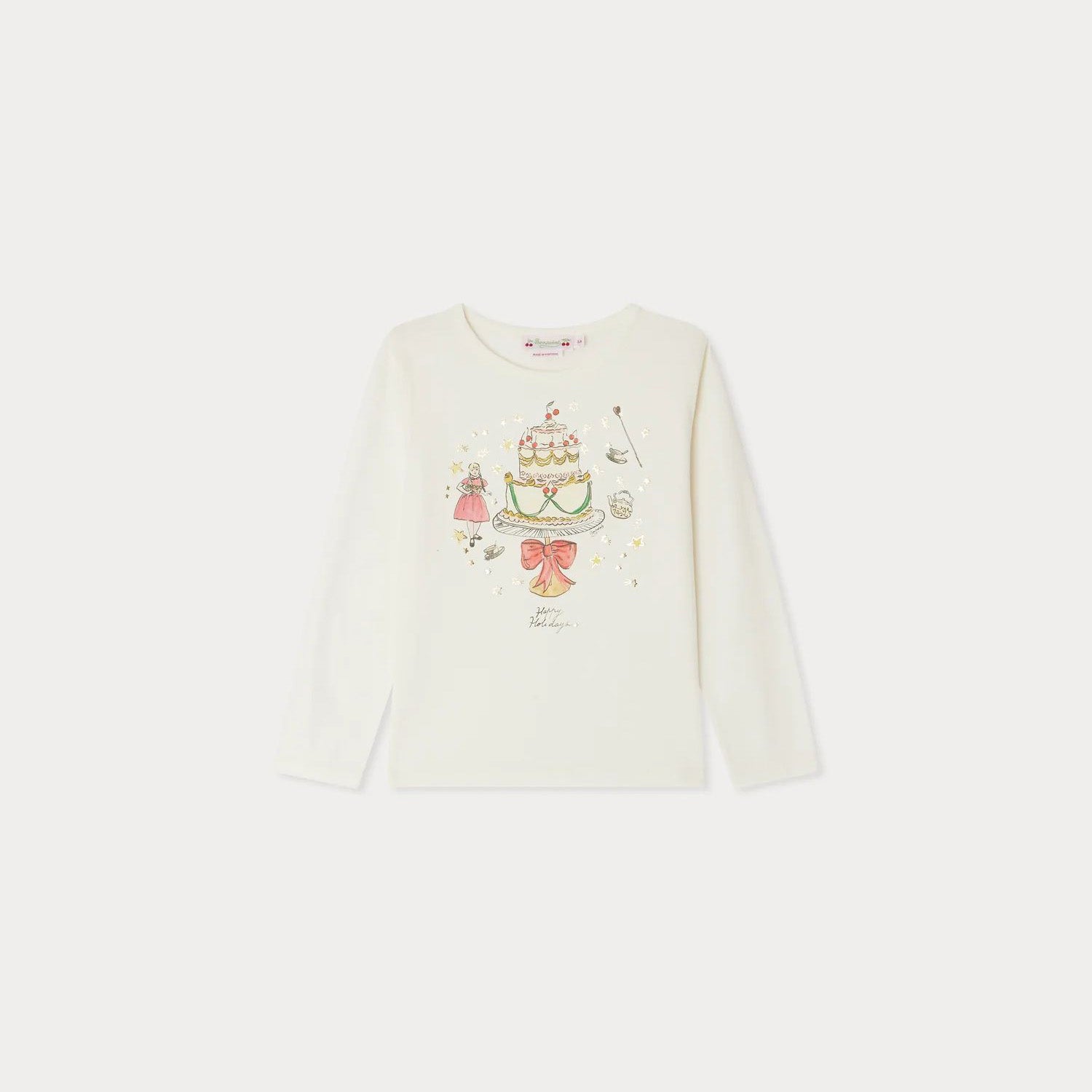 Girls White Printed Cotton T-Shirt