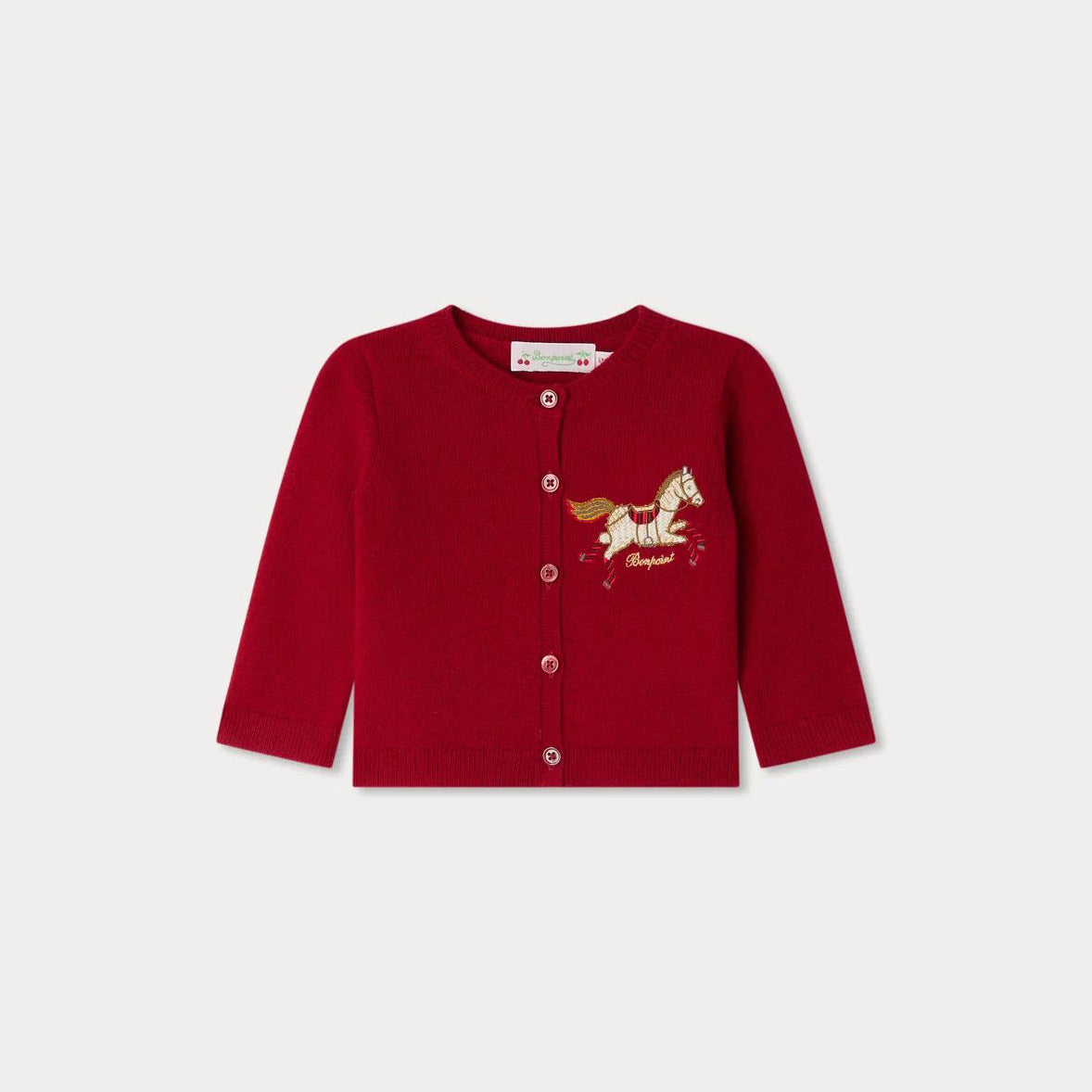 Baby Girls Red Horse Embroidered Cashmere Cardigan