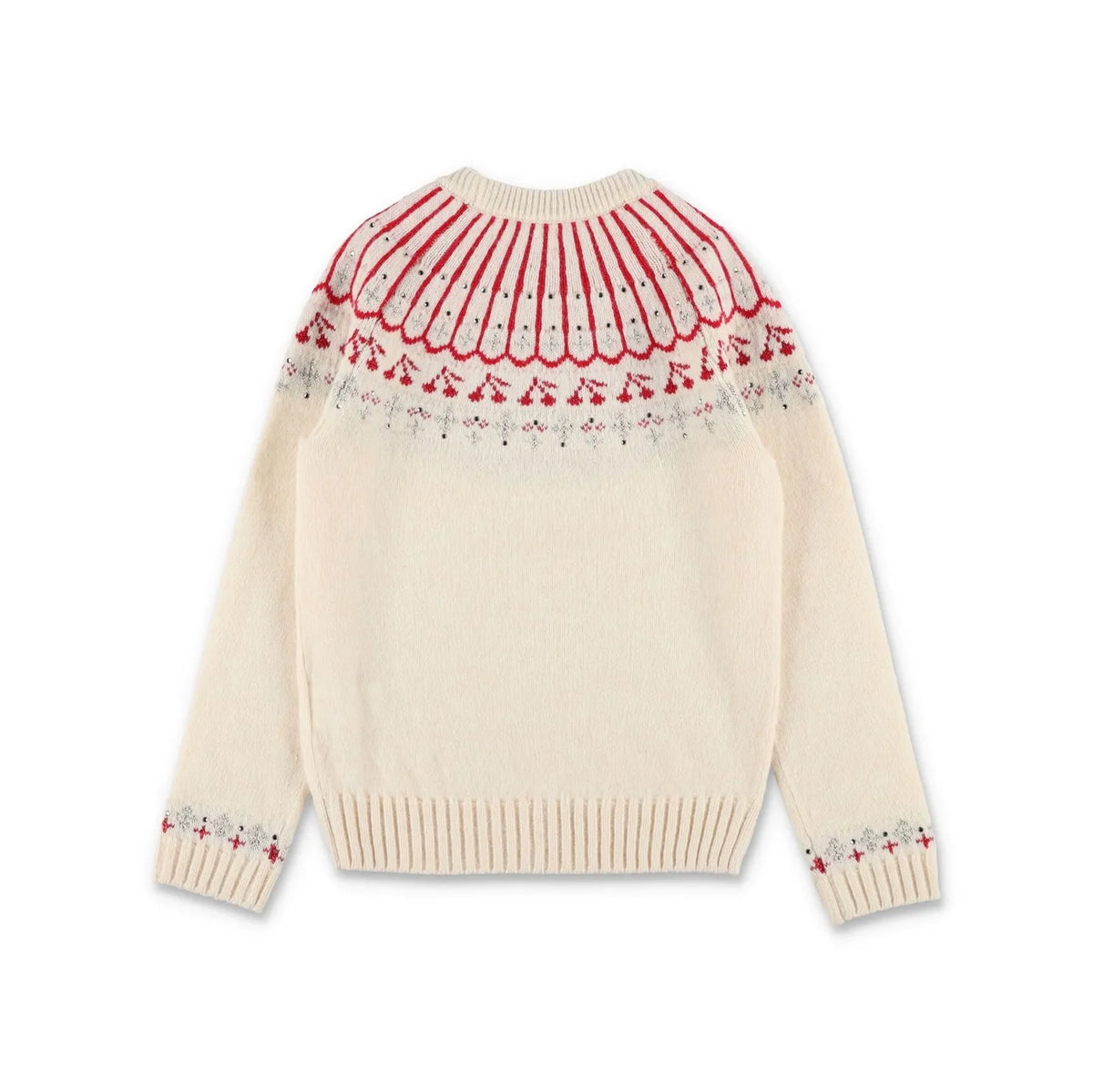 Girls Beige Cherry Jacquard Wool Sweater