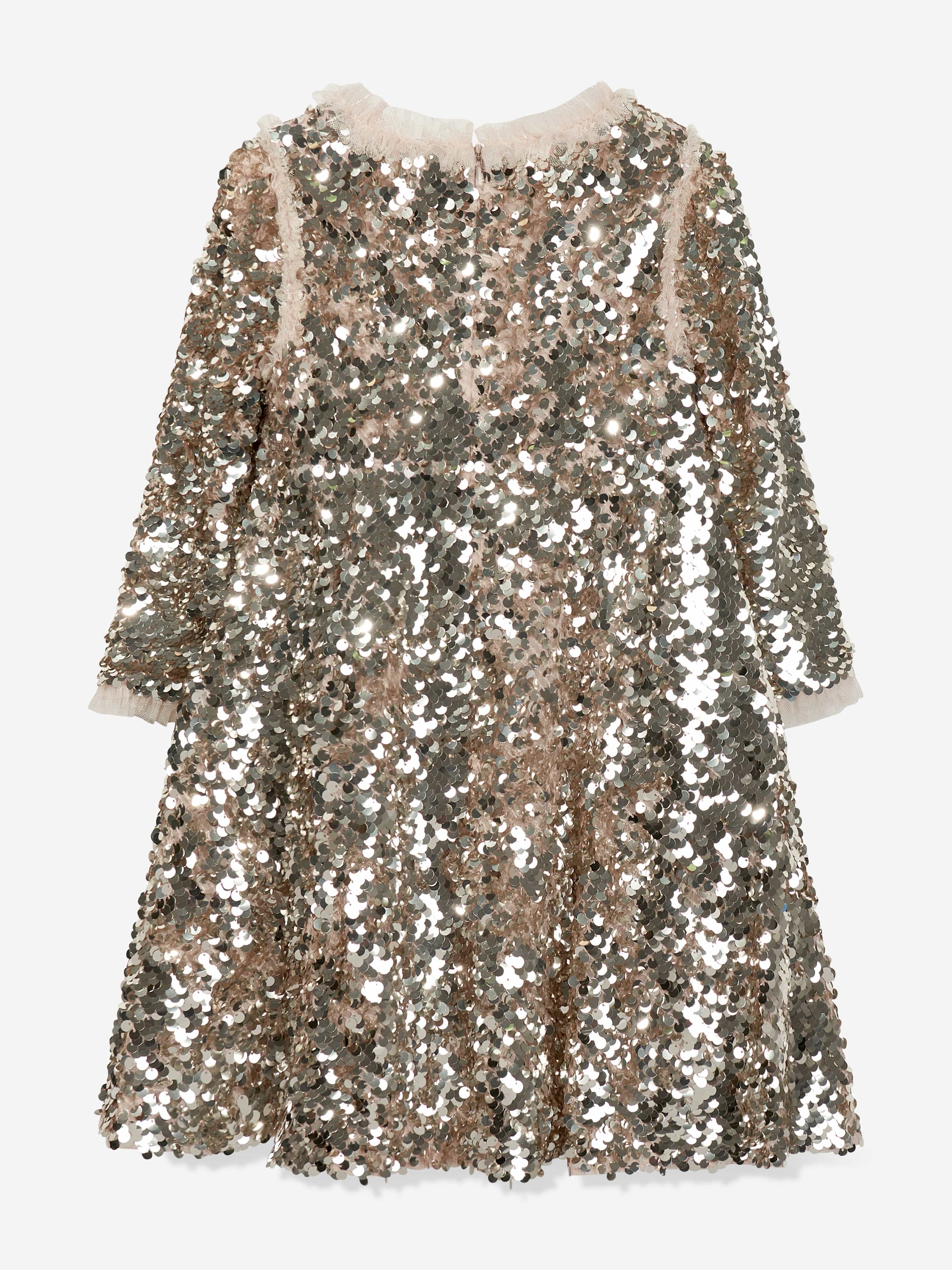 Needle & Thread Girls Hallie Sequin Dress in Silver