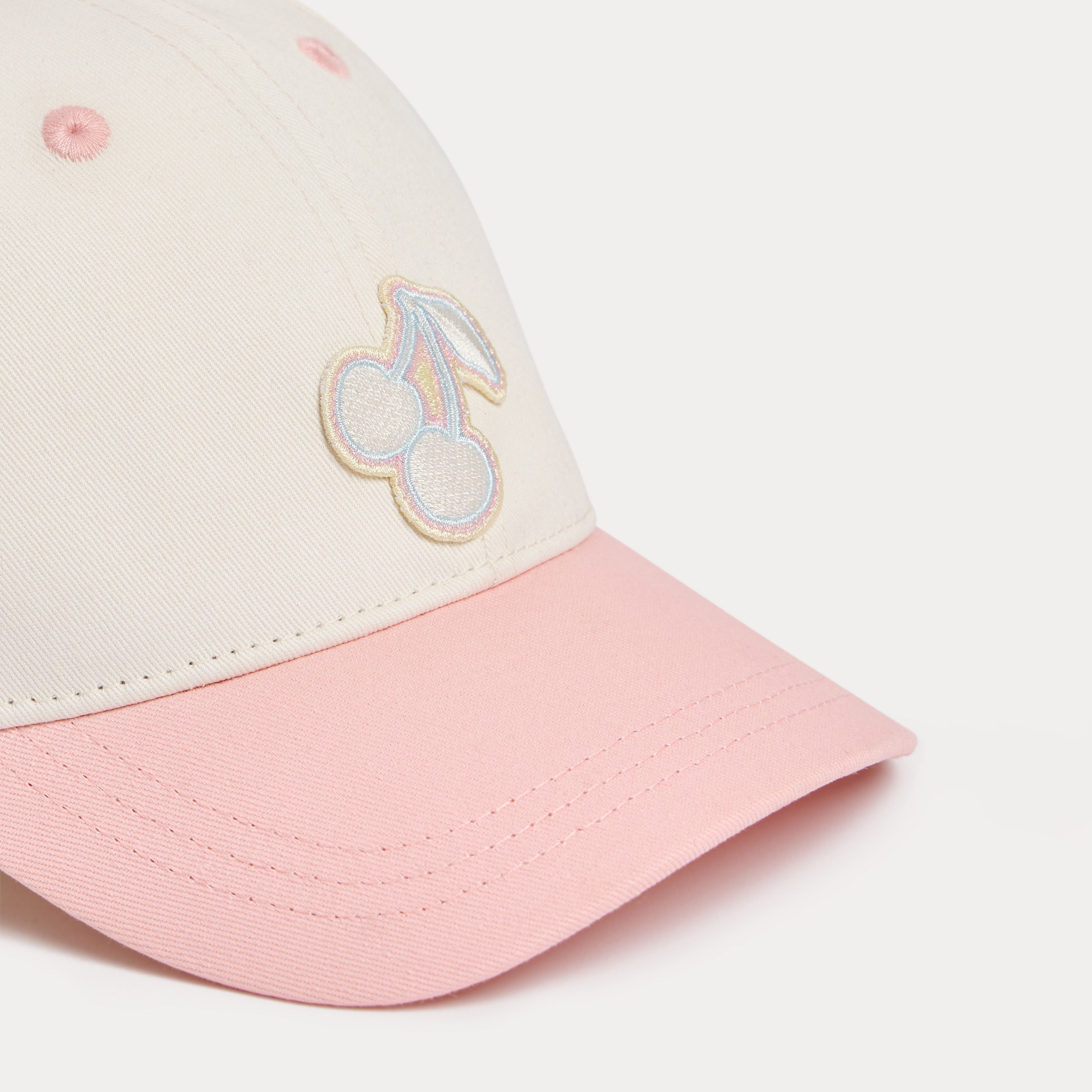 Girls White Cherry Embroidered Cotton Cap
