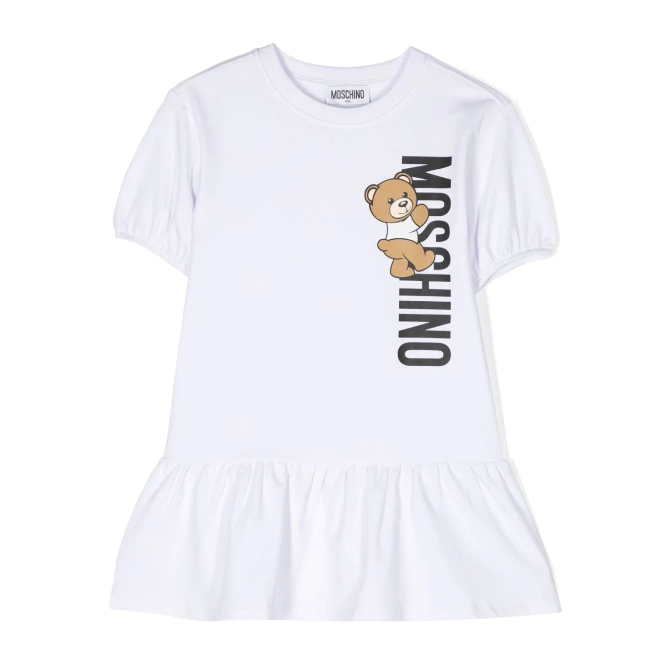 Girls White Teddy Bear Cotton Dress