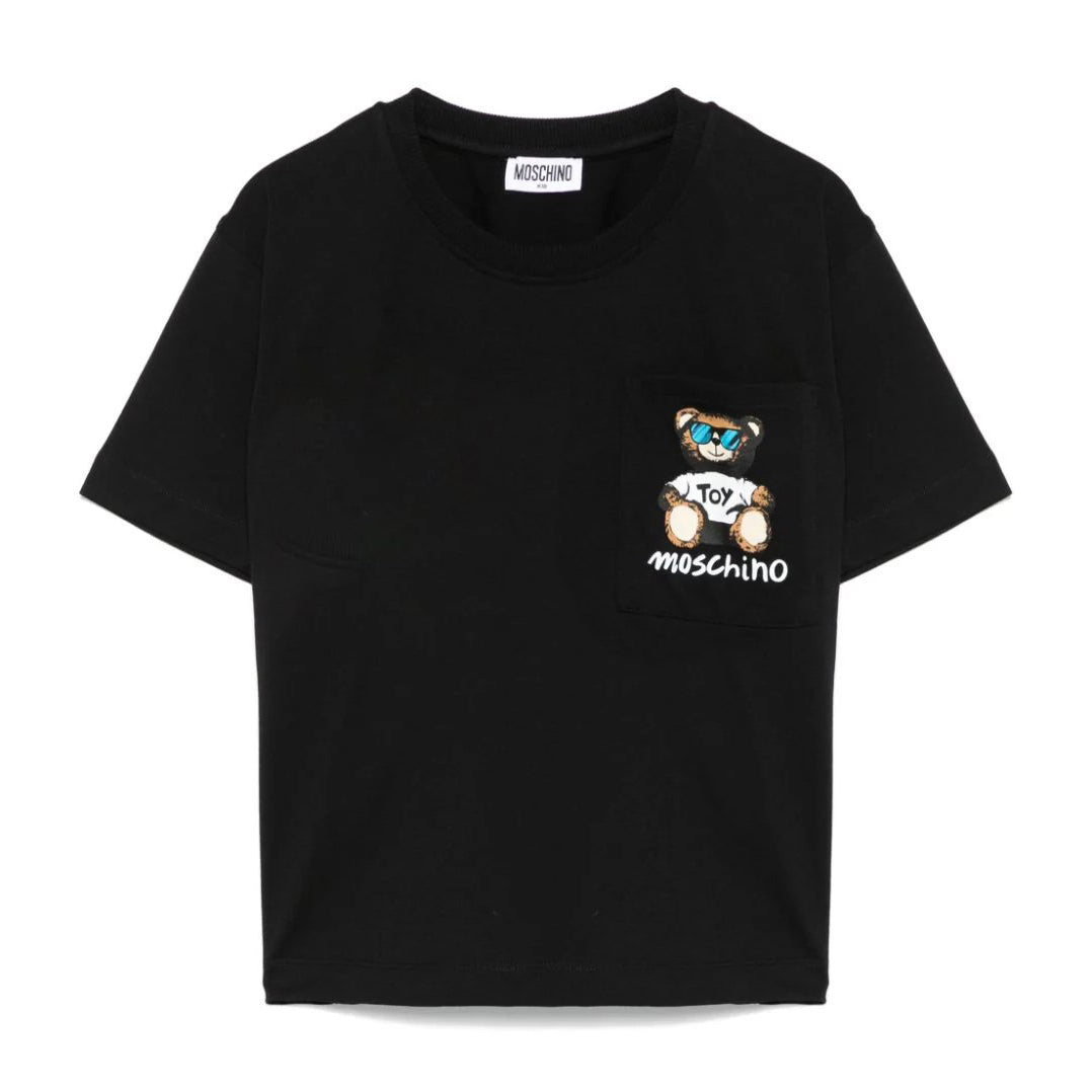 Boys & Girls Black Printed Logo Cotton T-Shirt
