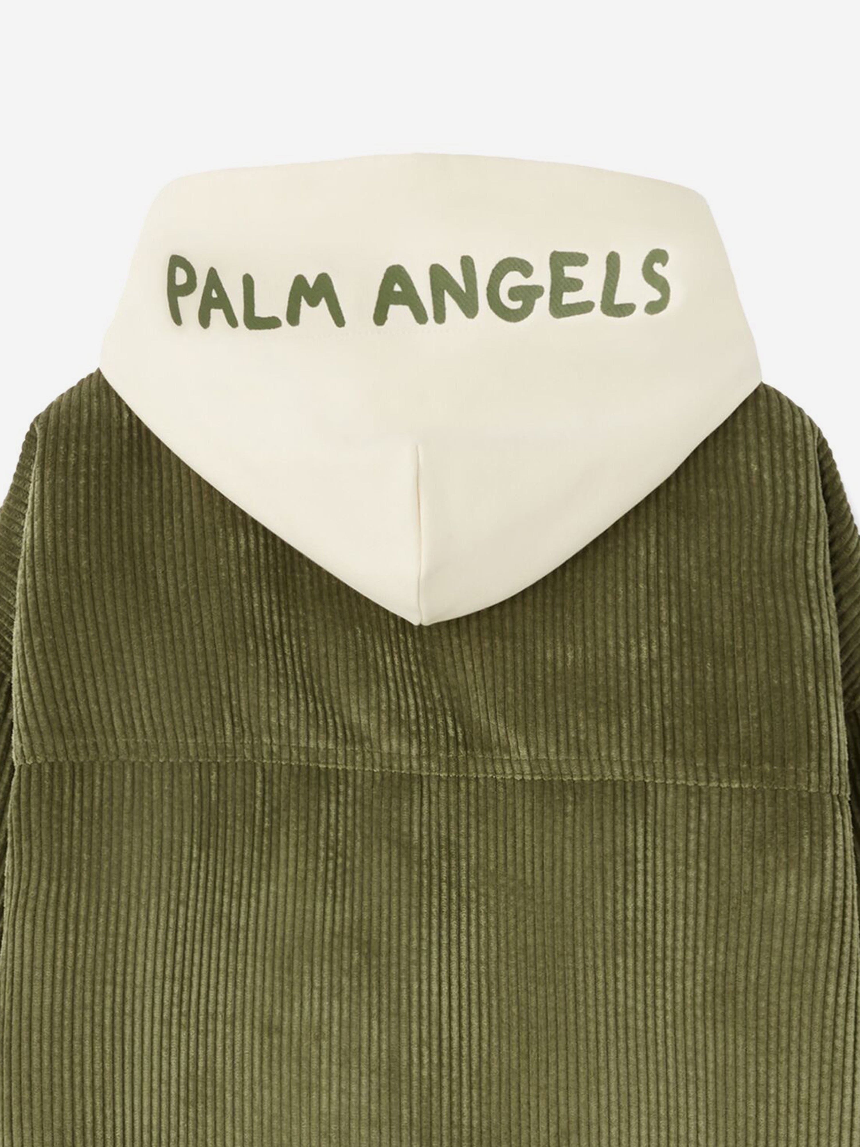 Palm Angels Boys Corduroy Hooded Overshirt in Green