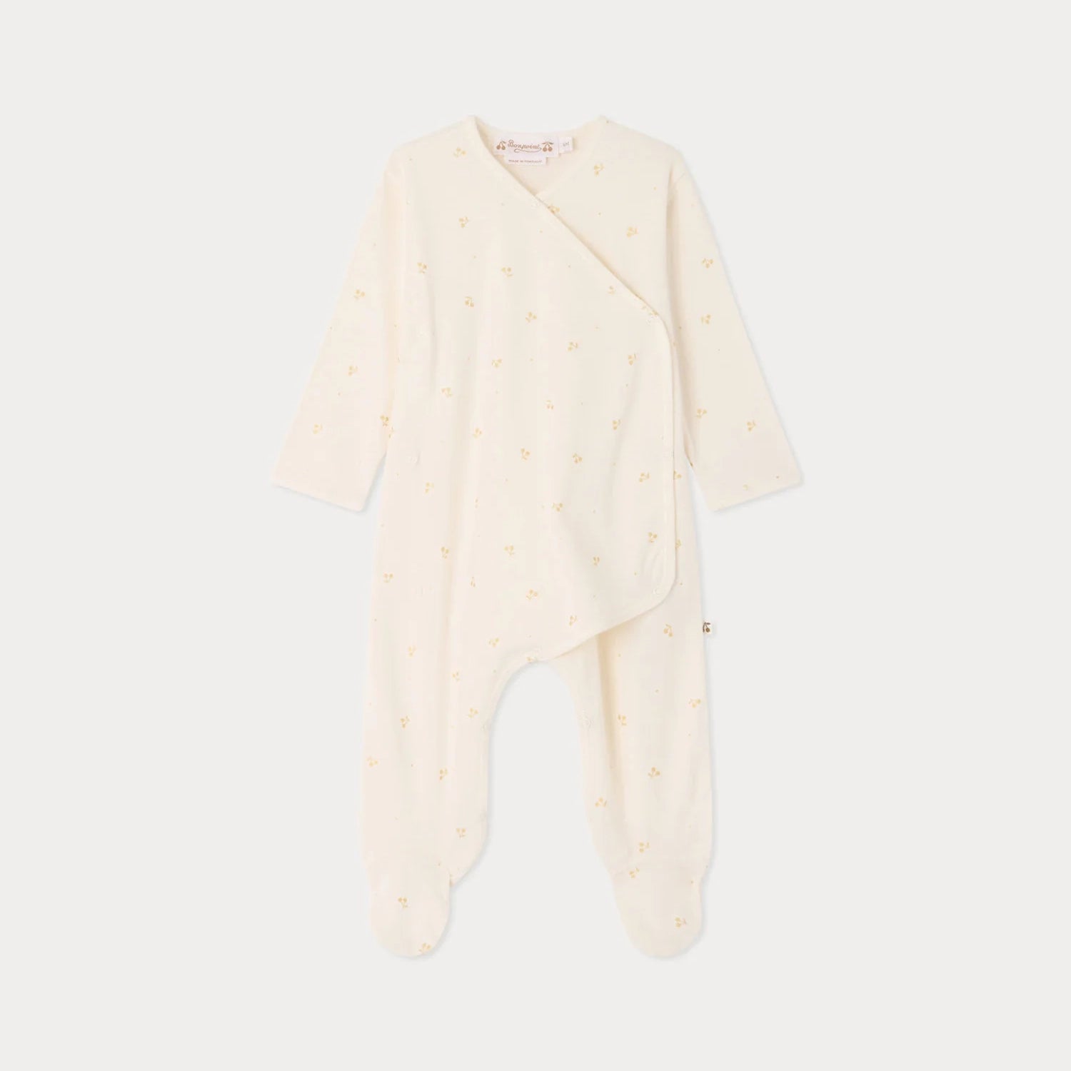 Baby Girls Beige Cherry Printed Cotton Babysuit