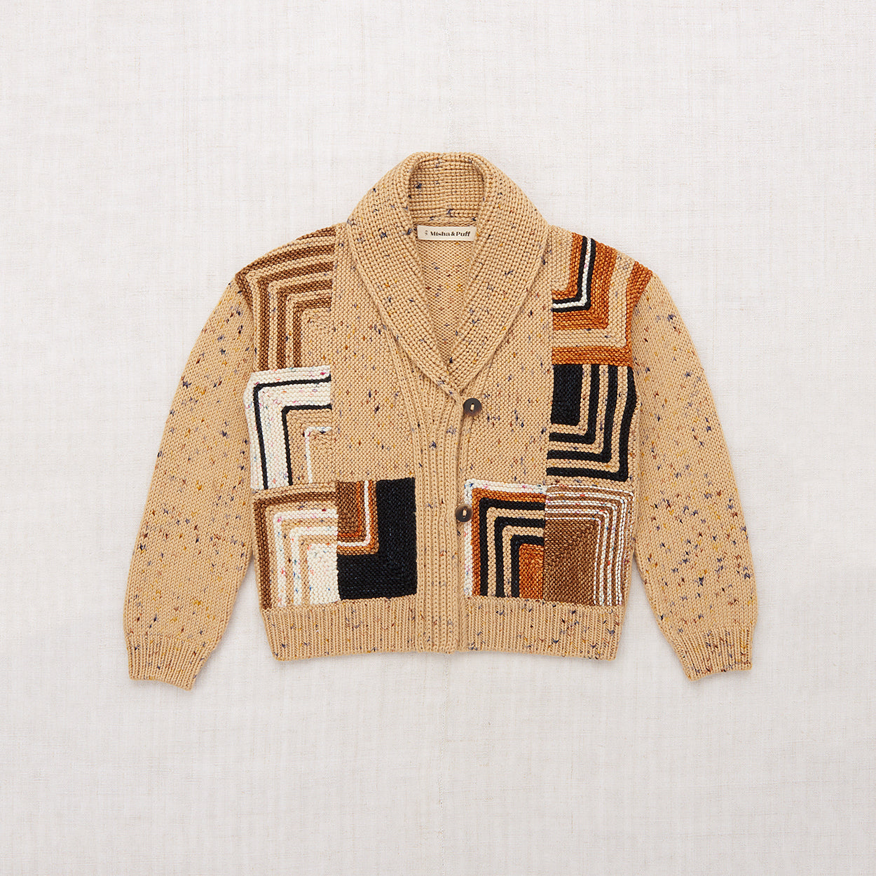 Boys & Girls Camel Patchwork Wool Cardigan
