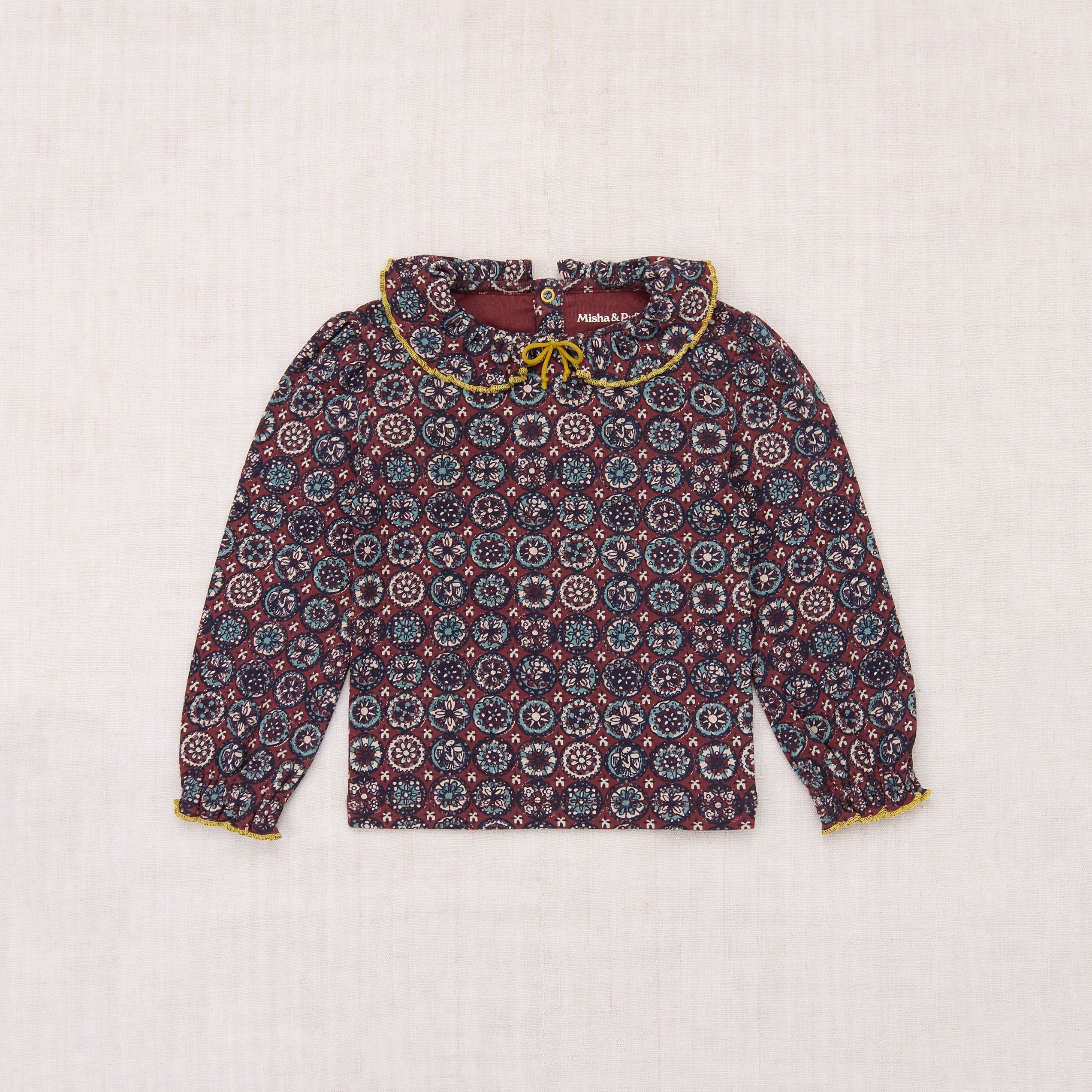 Girls Brick Red Printed Cotton Top