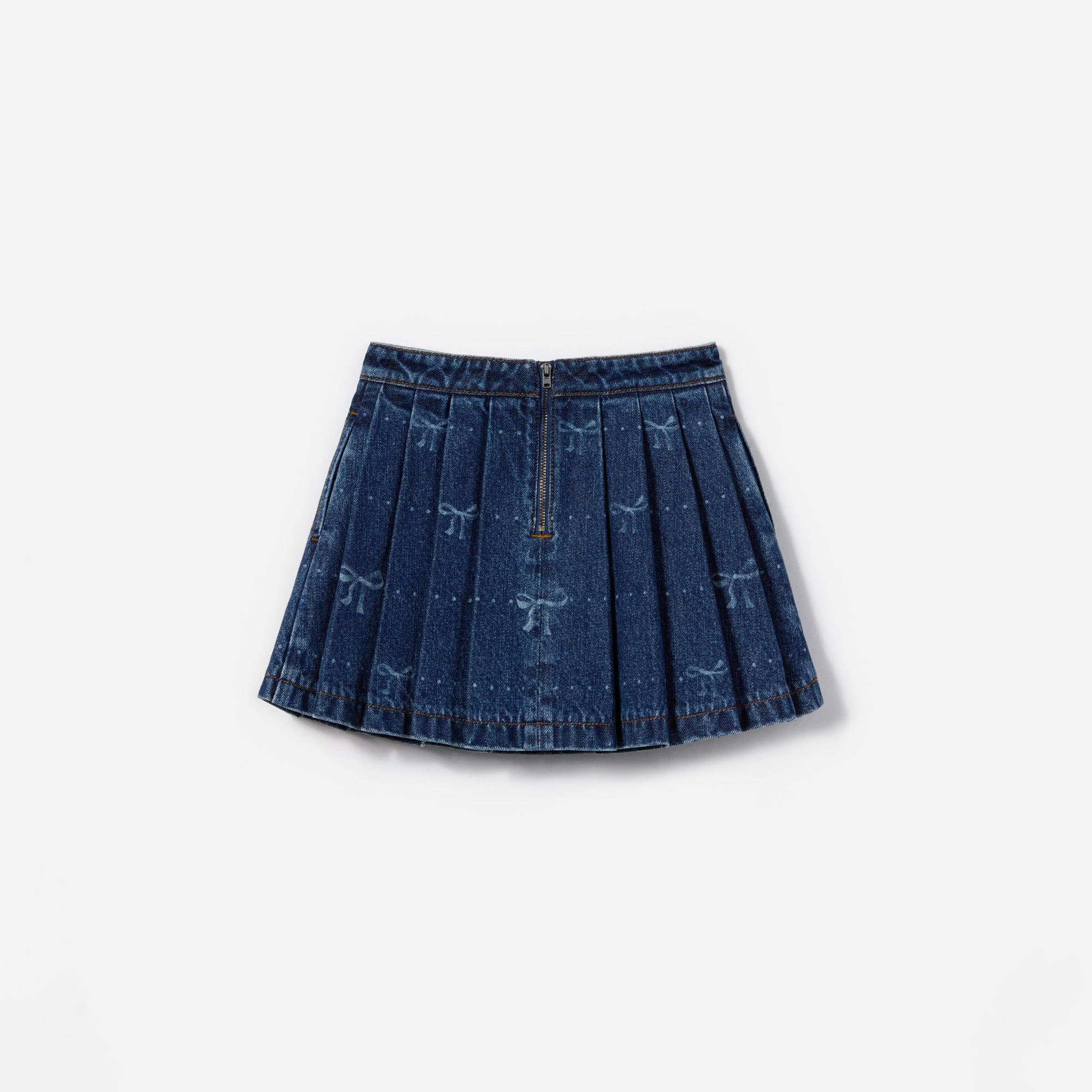 Girls Blue Bow Print Denim Skirt