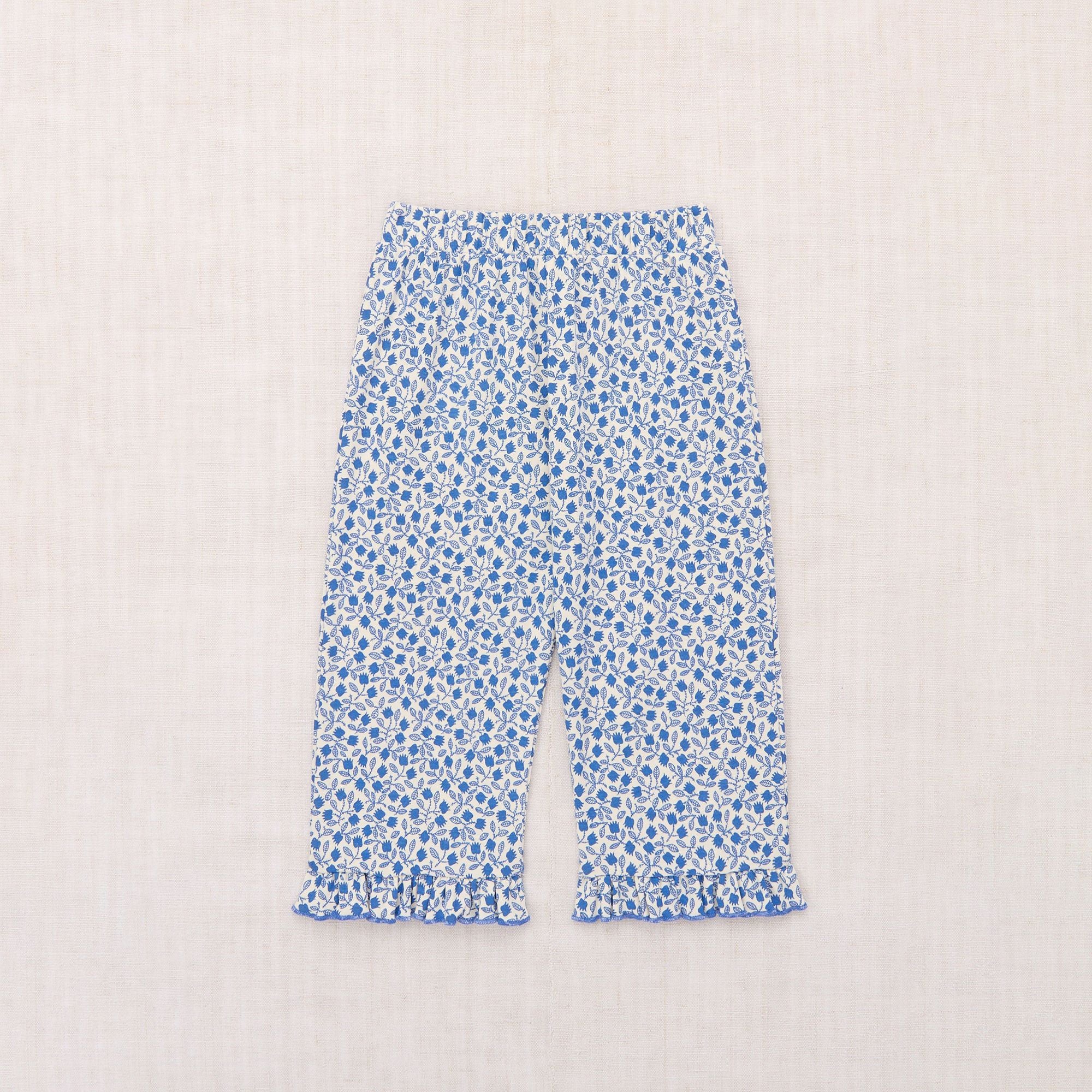 Girls Blue Floral Ruffle Trousers