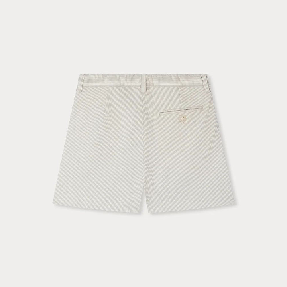 Girls Beige Grey Stripes Cotton Shorts
