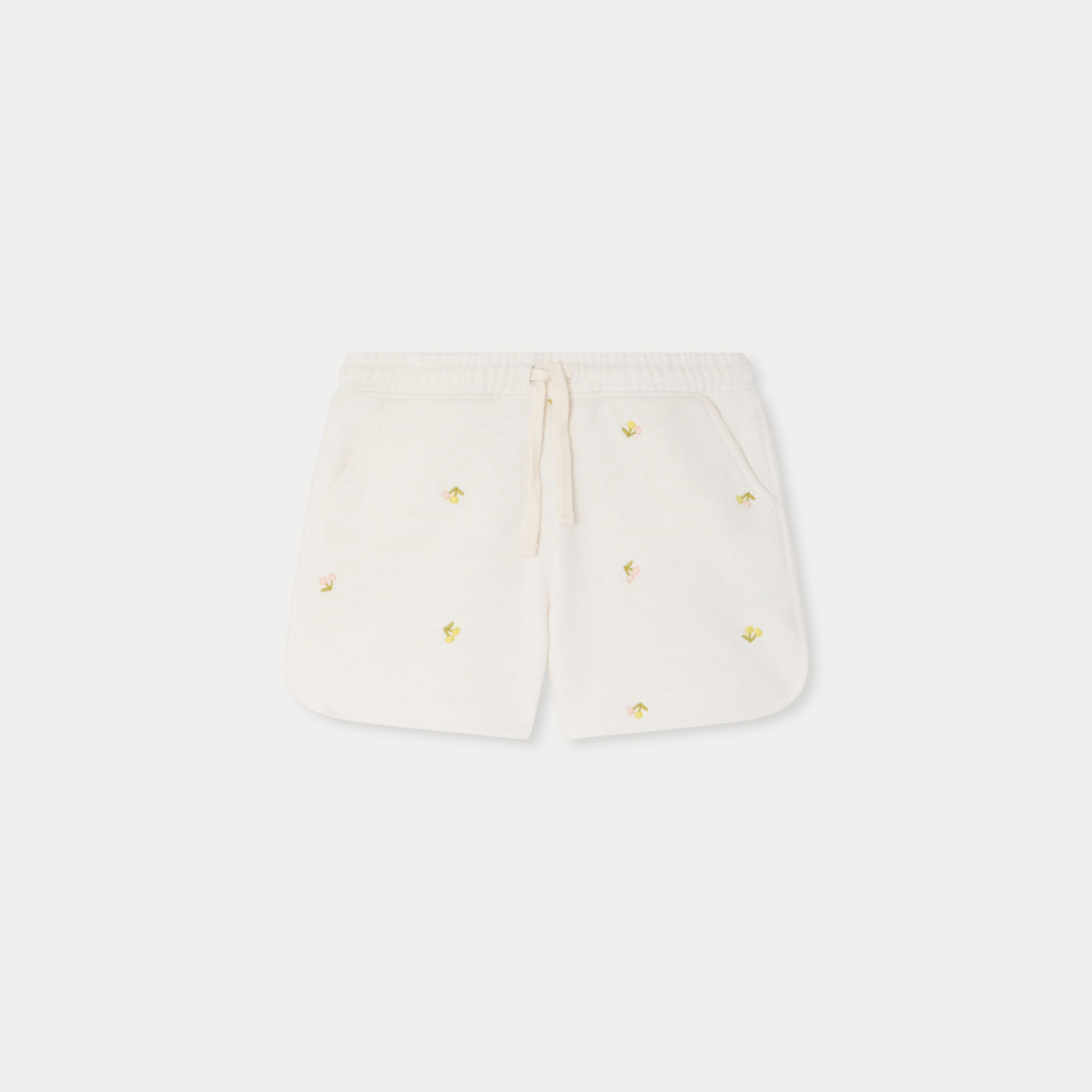 Girls White Embroidered Cherry Cotton Shorts